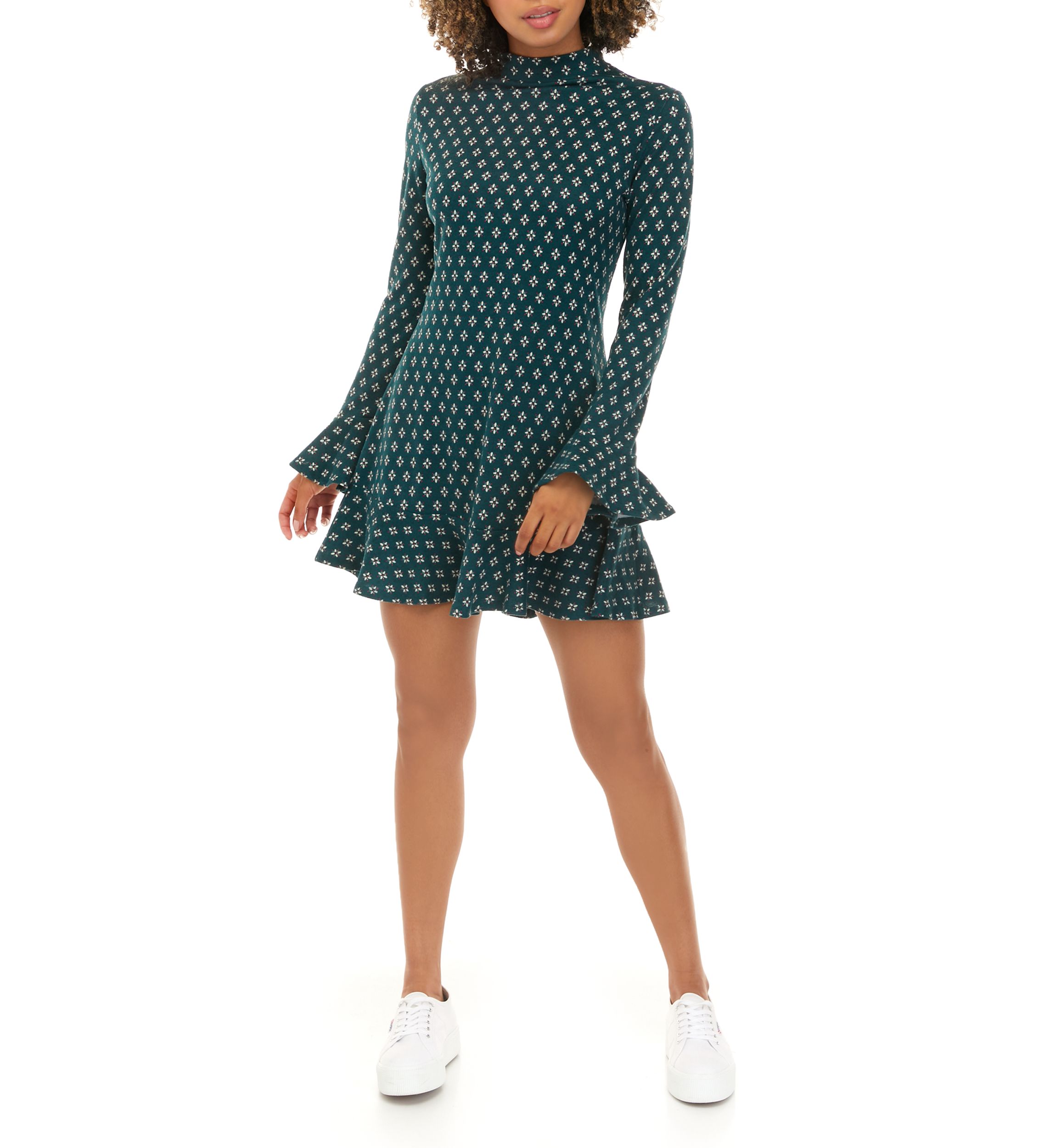 Juniors Bell Sleeve Flare Hem Sweater Dress