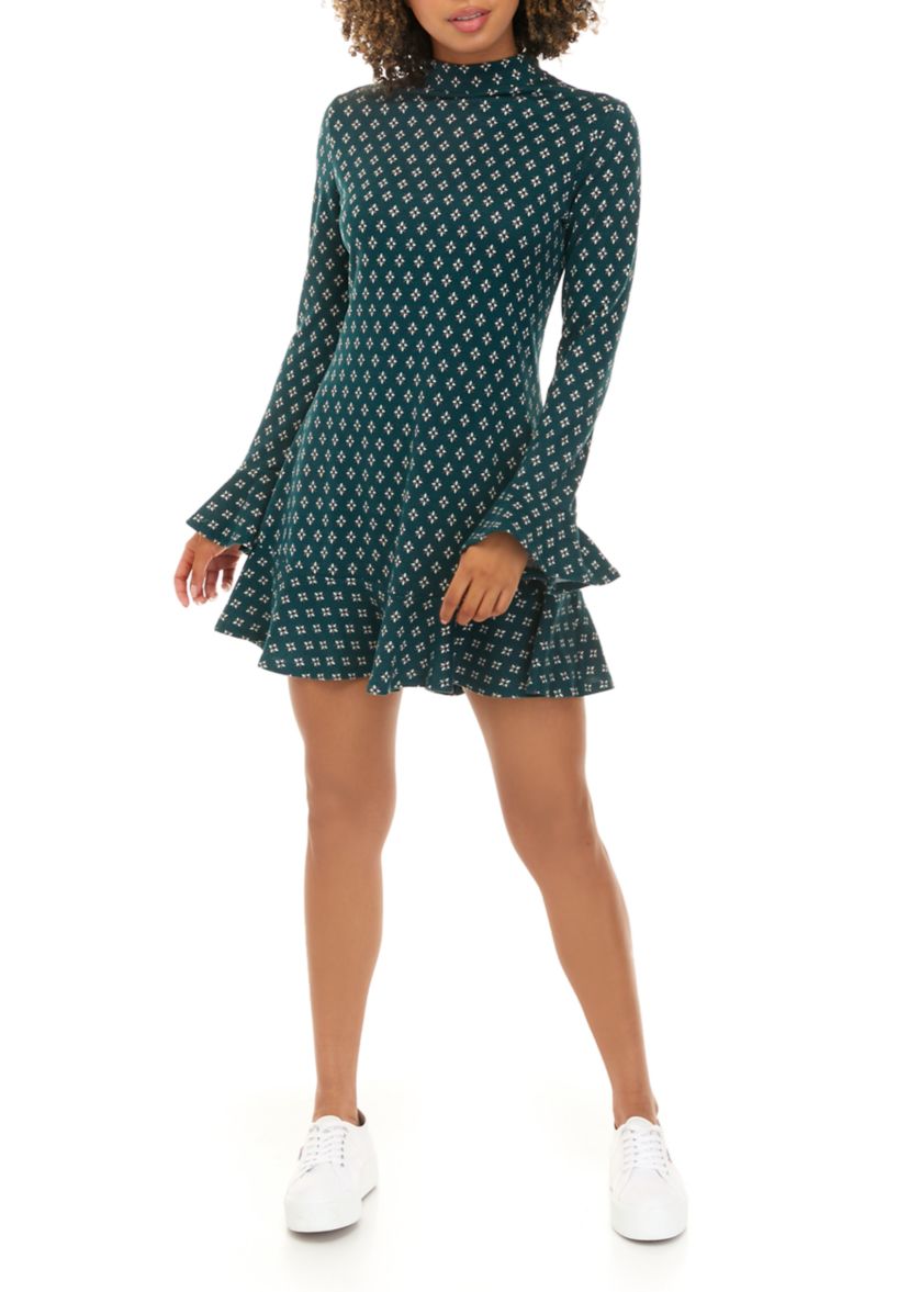 Juniors Bell Sleeve Flare Hem Sweater Dress