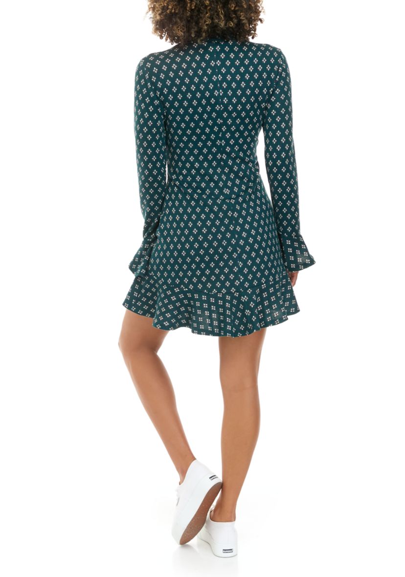 Juniors Bell Sleeve Flare Hem Sweater Dress