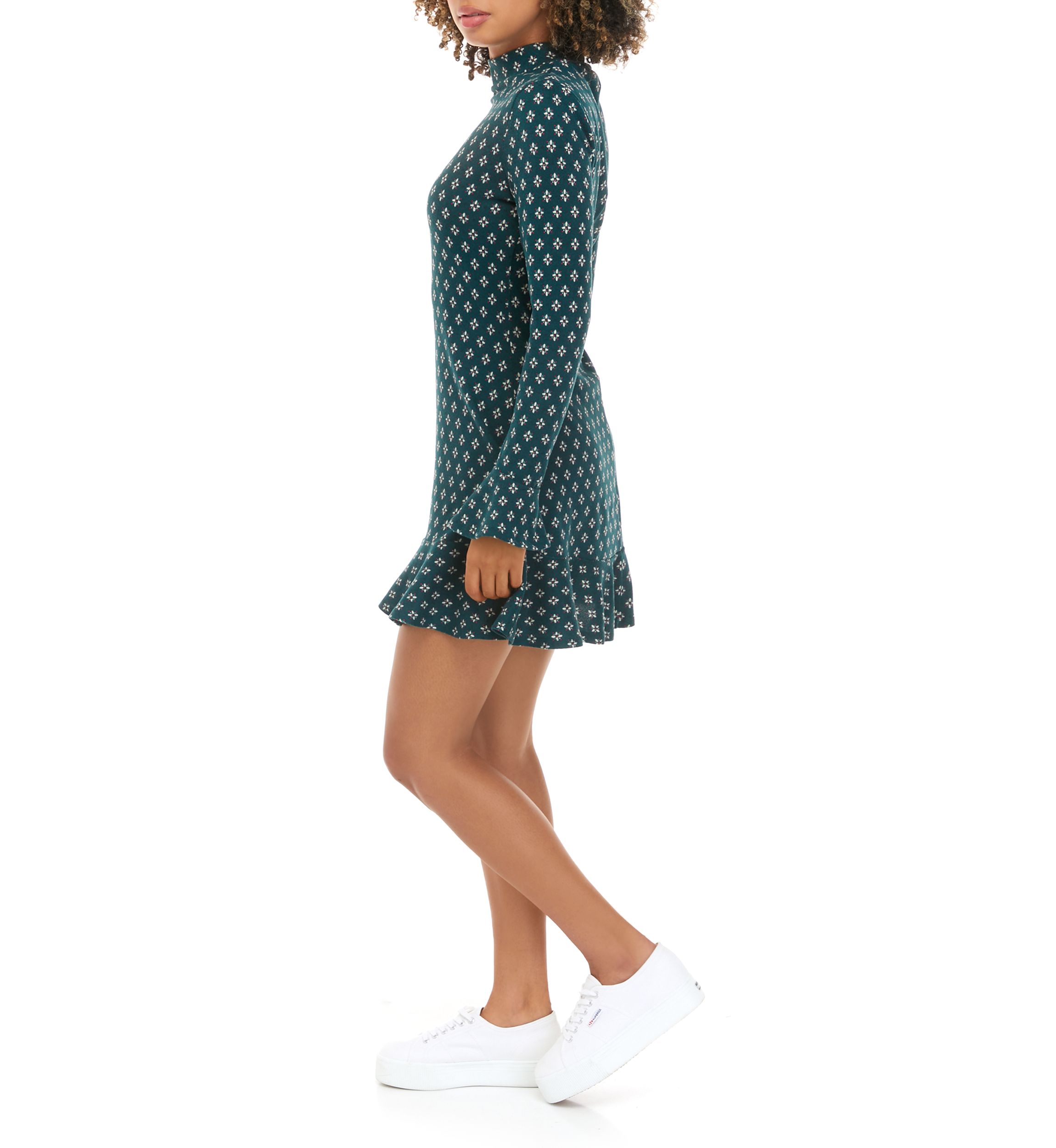 Juniors Bell Sleeve Flare Hem Sweater Dress