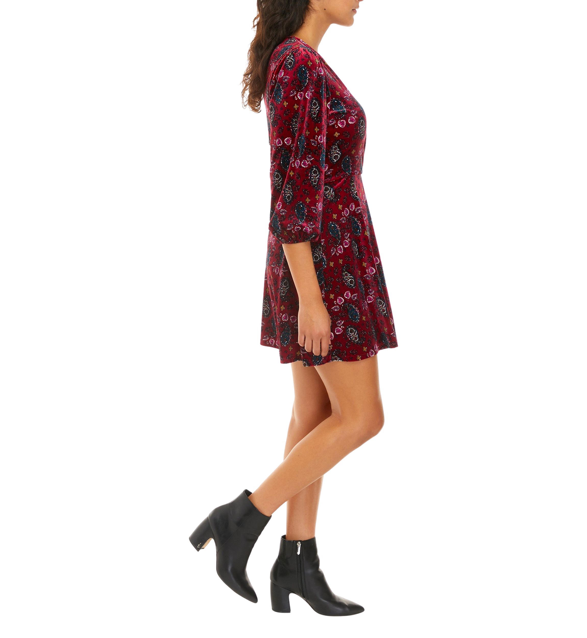 Juniors 3/4 Sleeve Velvet Surplice Dress