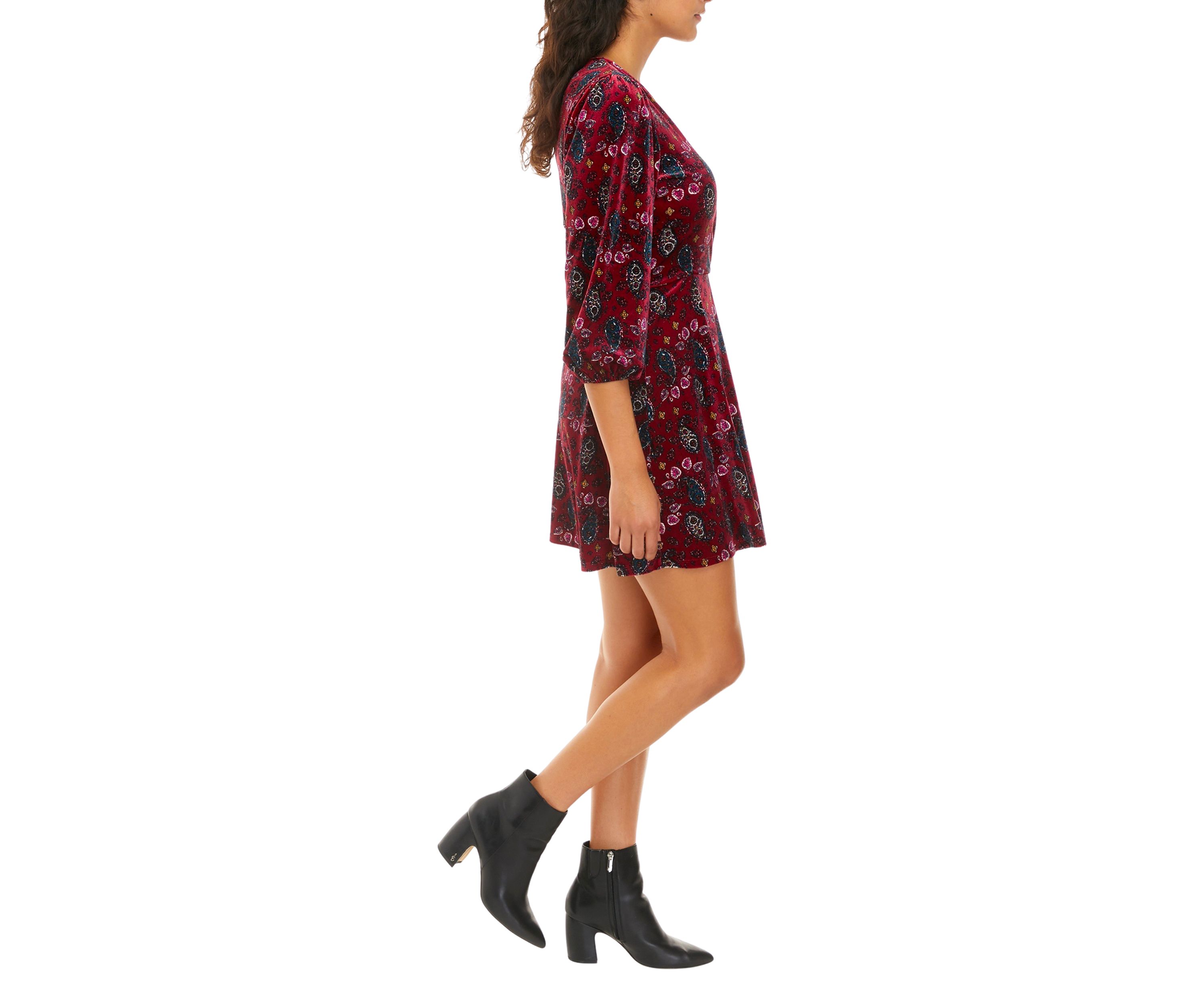 Juniors 3/4 Sleeve Velvet Surplice Dress