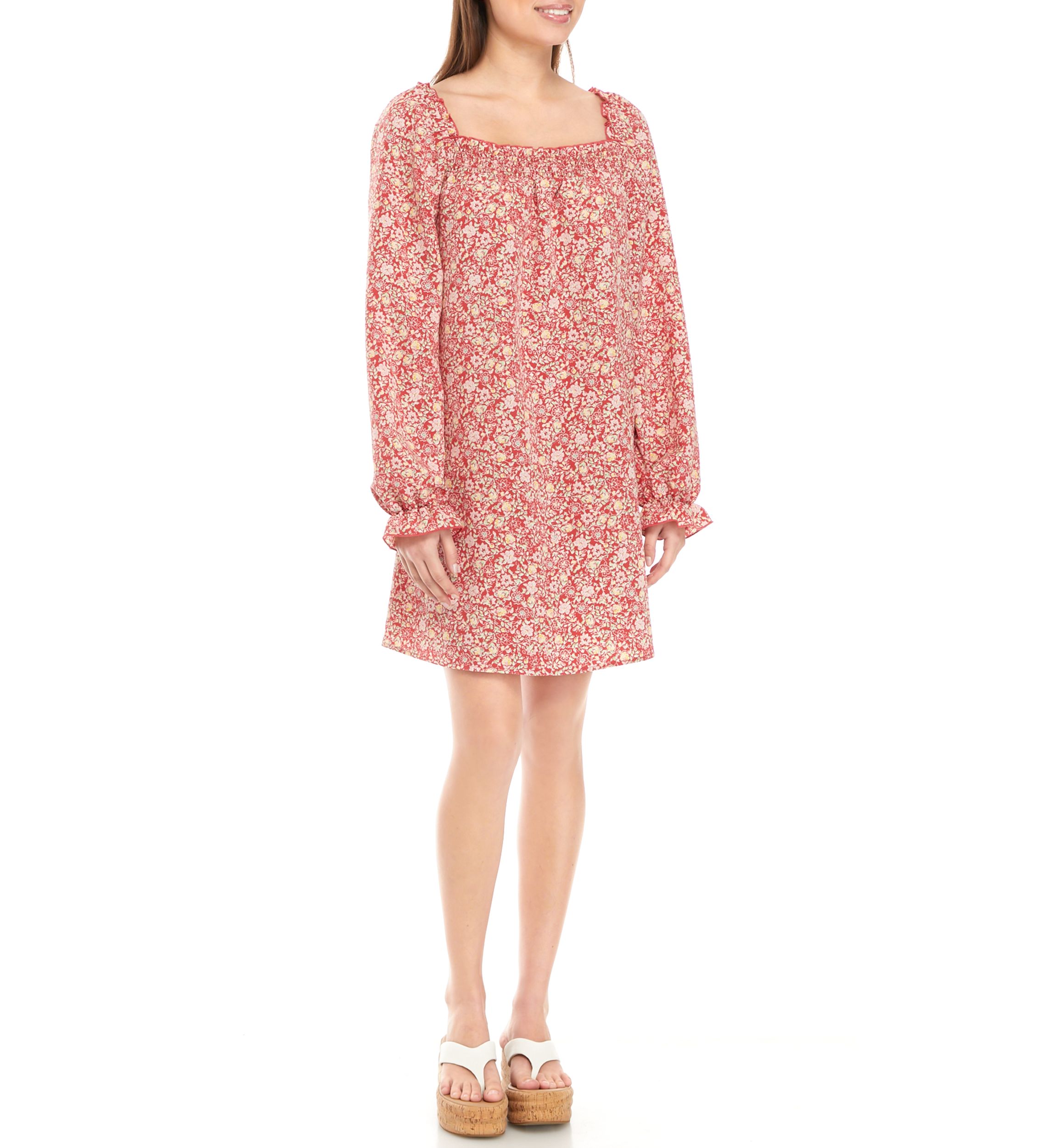 Juniors Long Sleeve Smocked Square Neck Dress