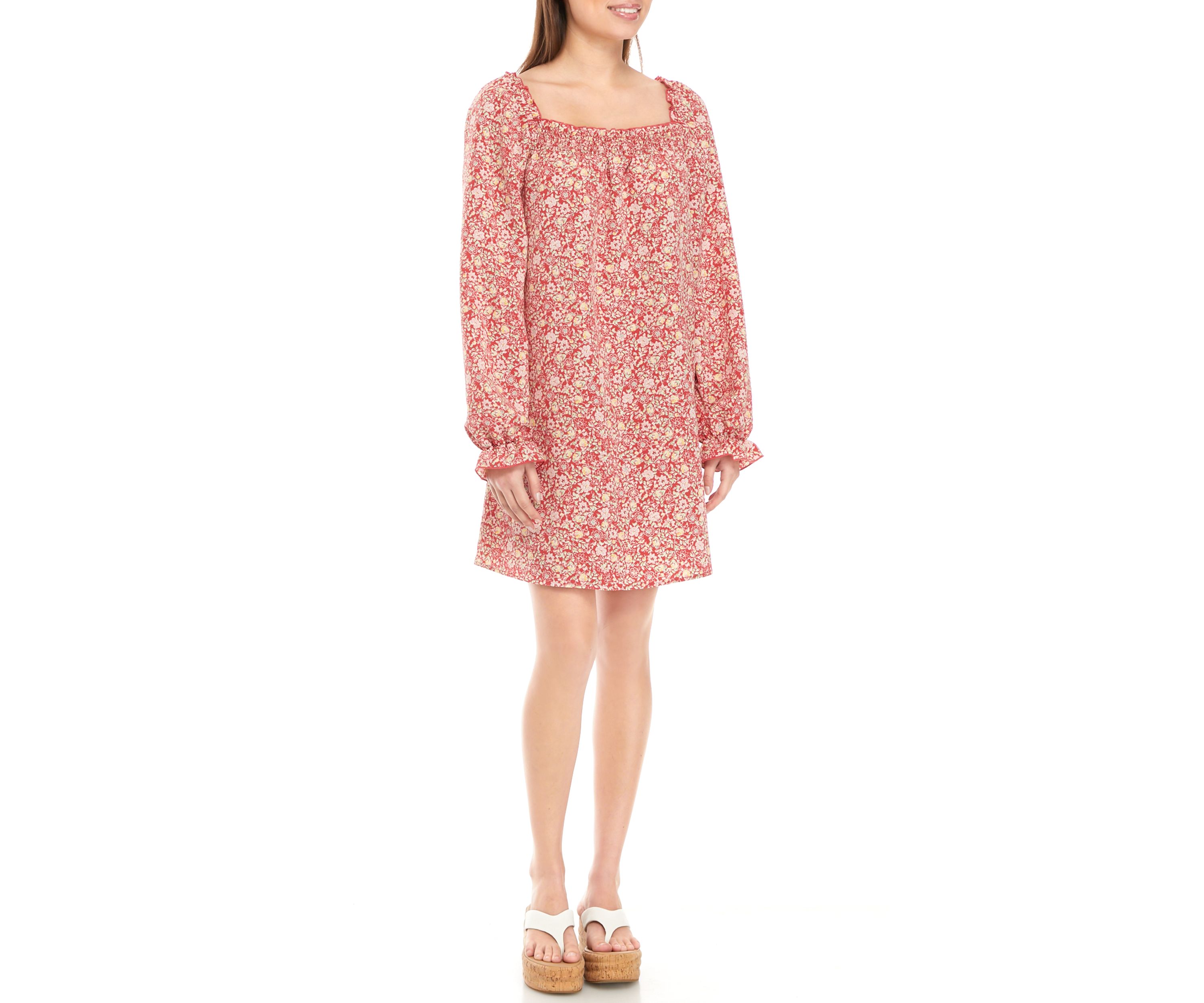 Juniors Long Sleeve Smocked Square Neck Dress