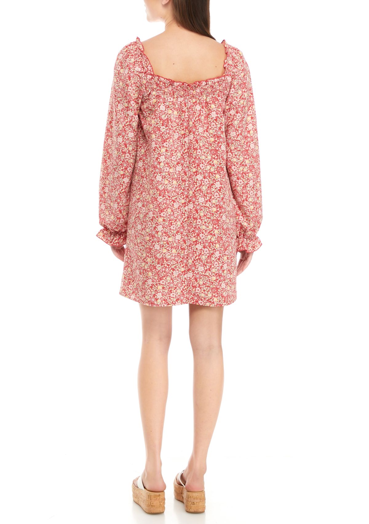 Juniors Long Sleeve Smocked Square Neck Dress