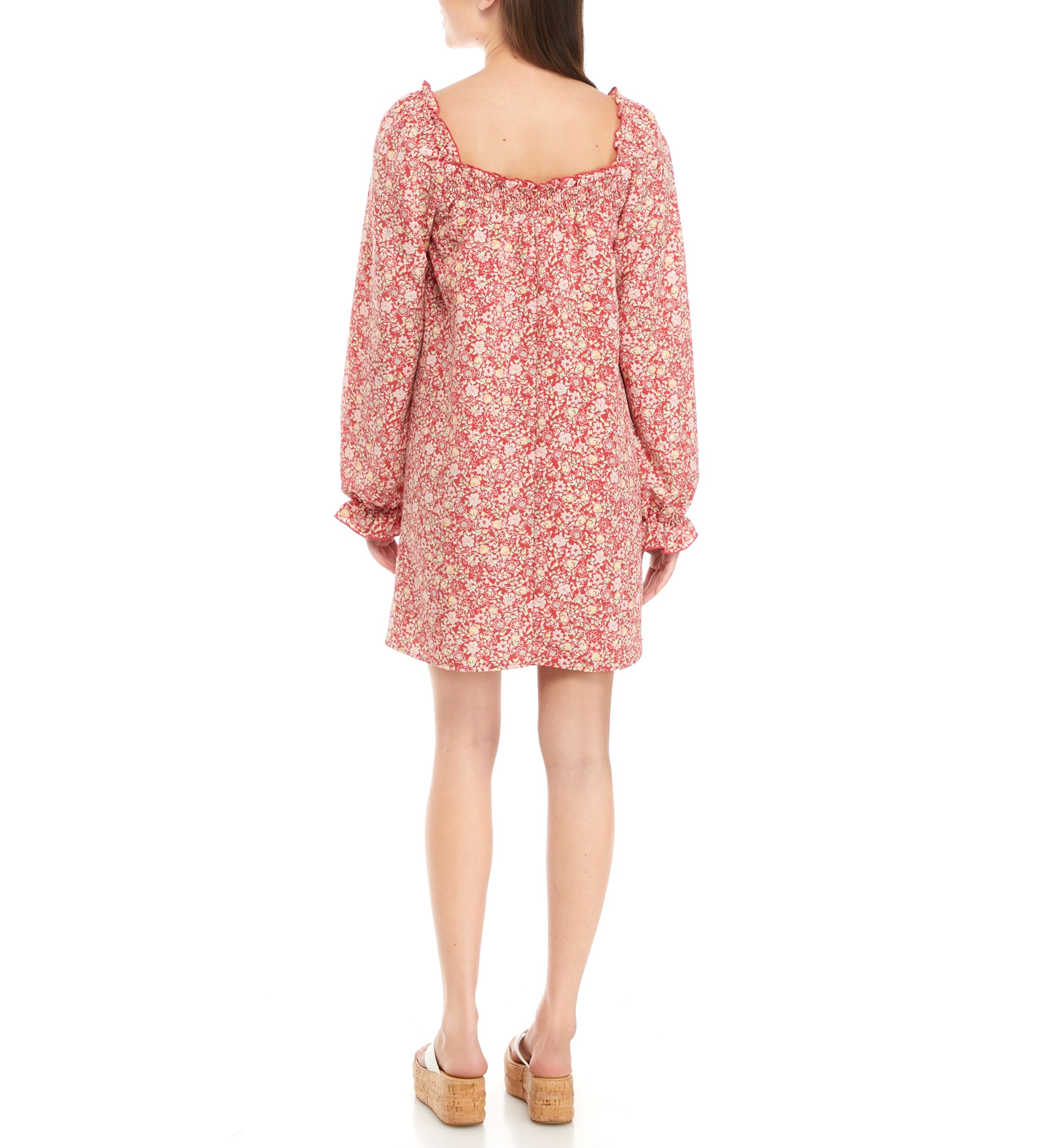 Juniors Long Sleeve Smocked Square Neck Dress
