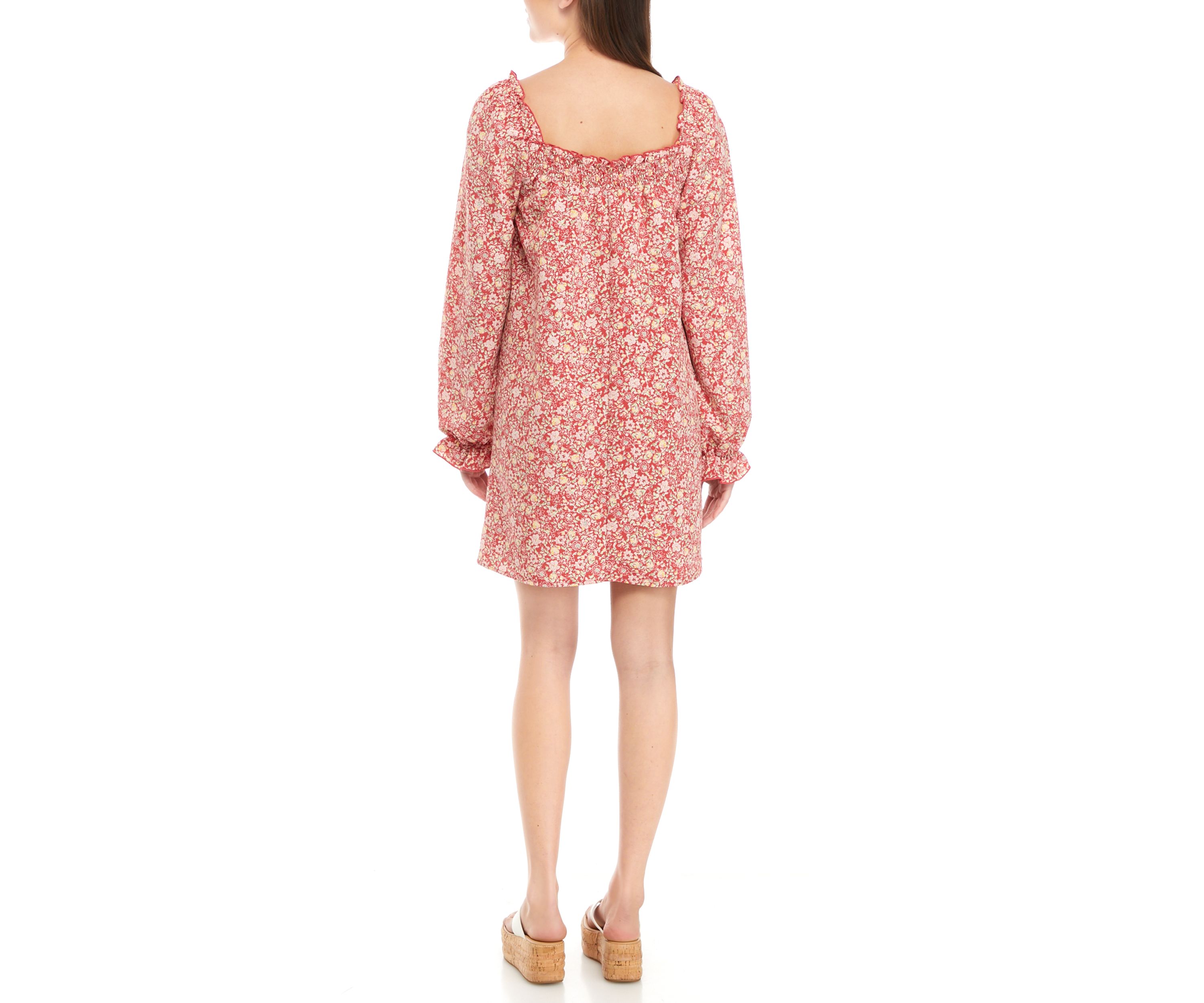 Juniors Long Sleeve Smocked Square Neck Dress