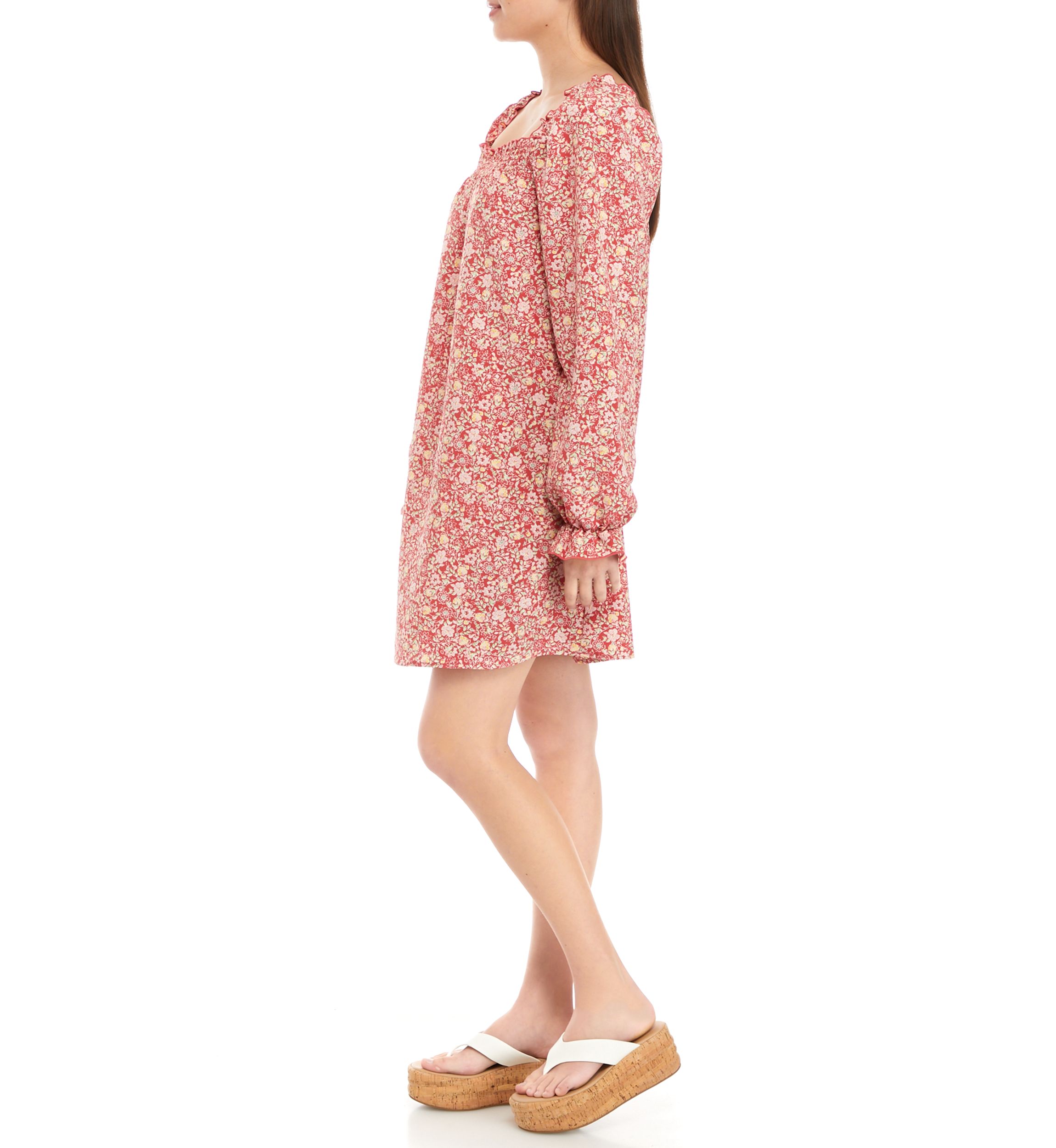 Juniors Long Sleeve Smocked Square Neck Dress