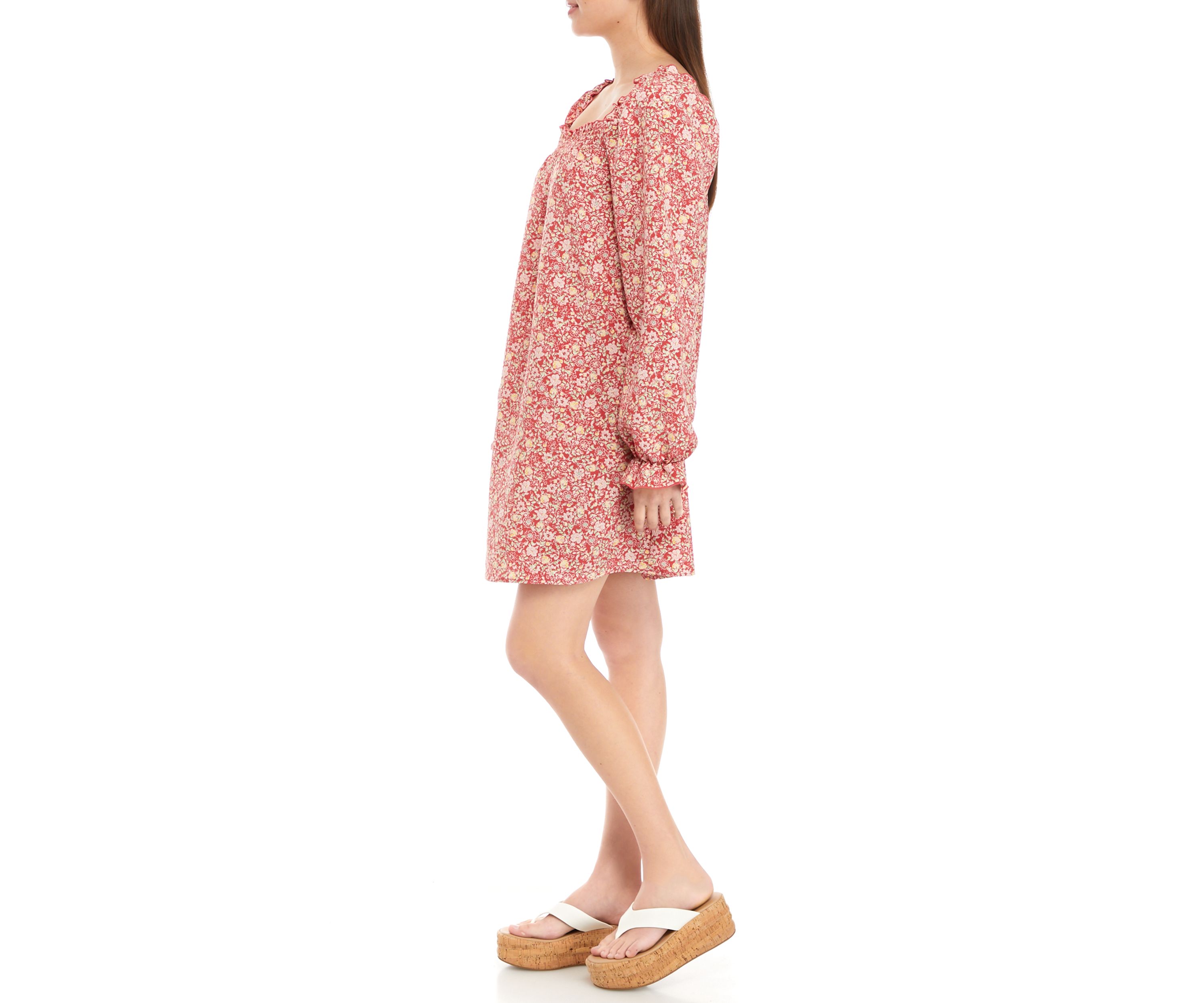 Juniors Long Sleeve Smocked Square Neck Dress