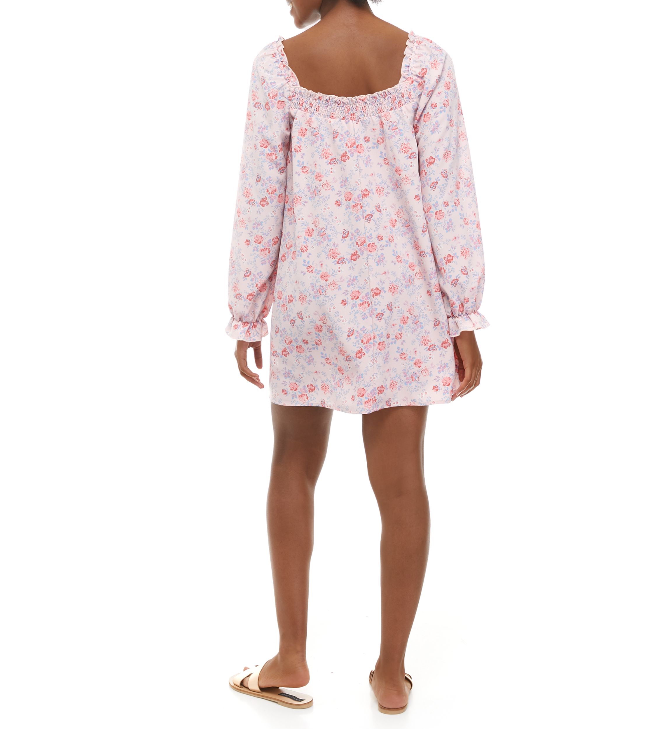 Juniors Long Sleeve Smocked Square Neck Dress 
