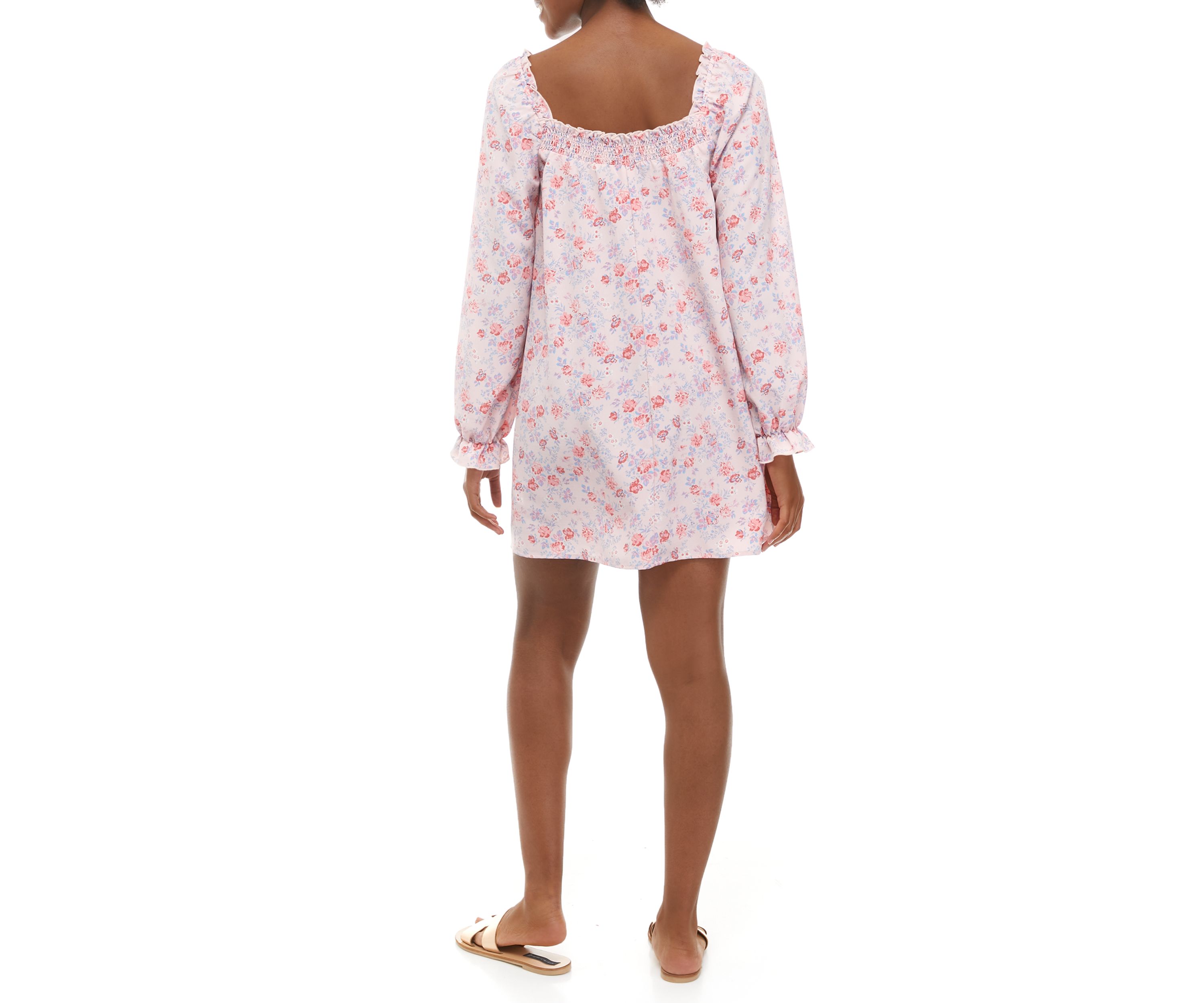 Juniors Long Sleeve Smocked Square Neck Dress 