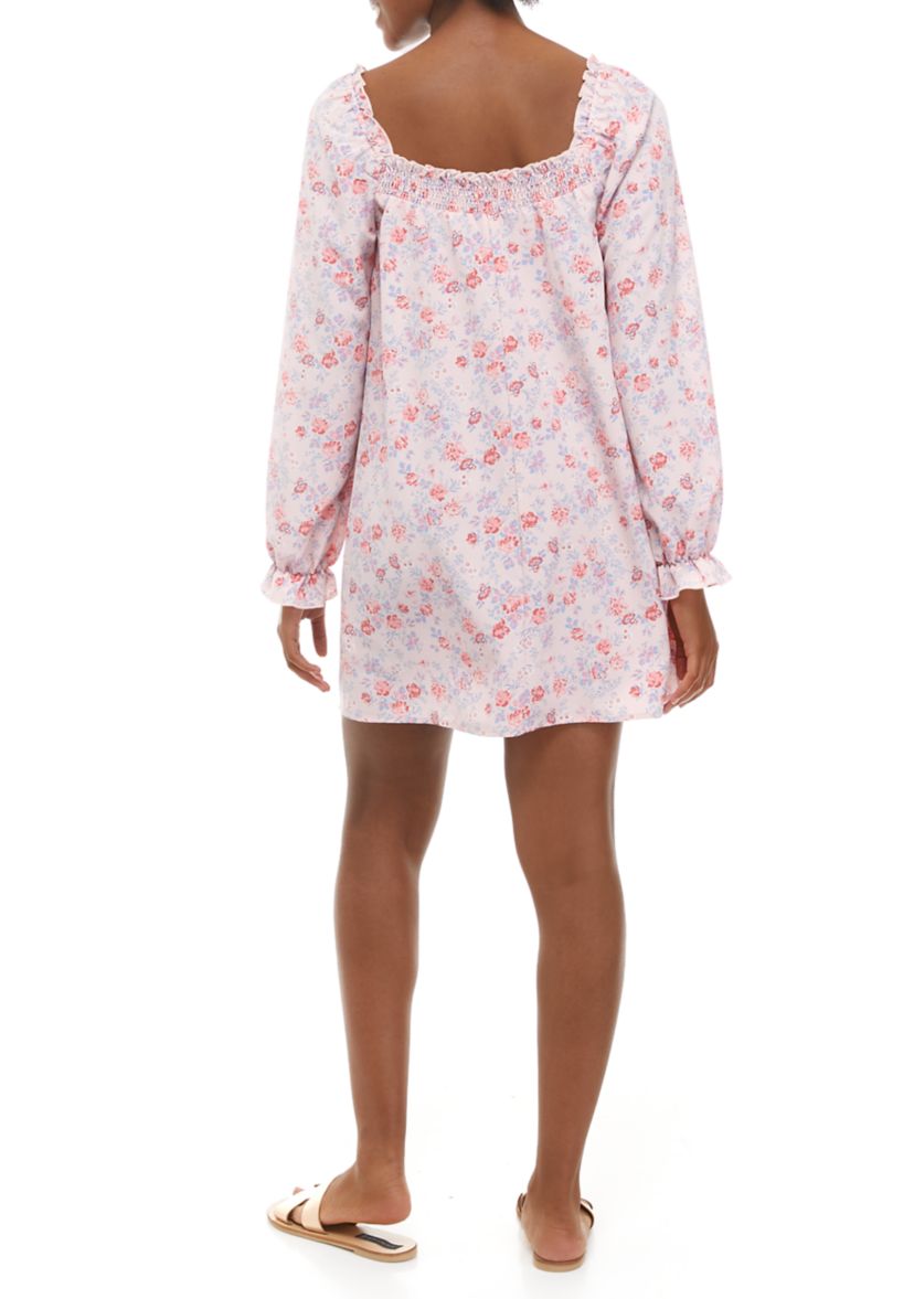 Juniors Long Sleeve Smocked Square Neck Dress 