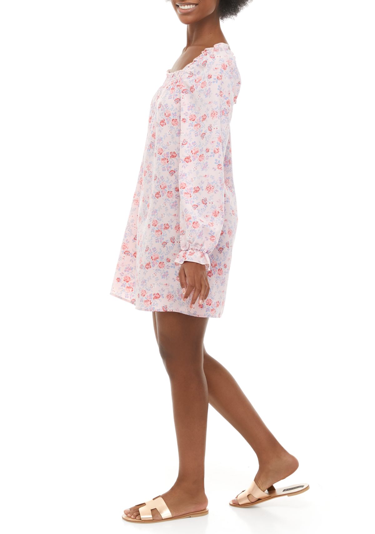 Juniors Long Sleeve Smocked Square Neck Dress 