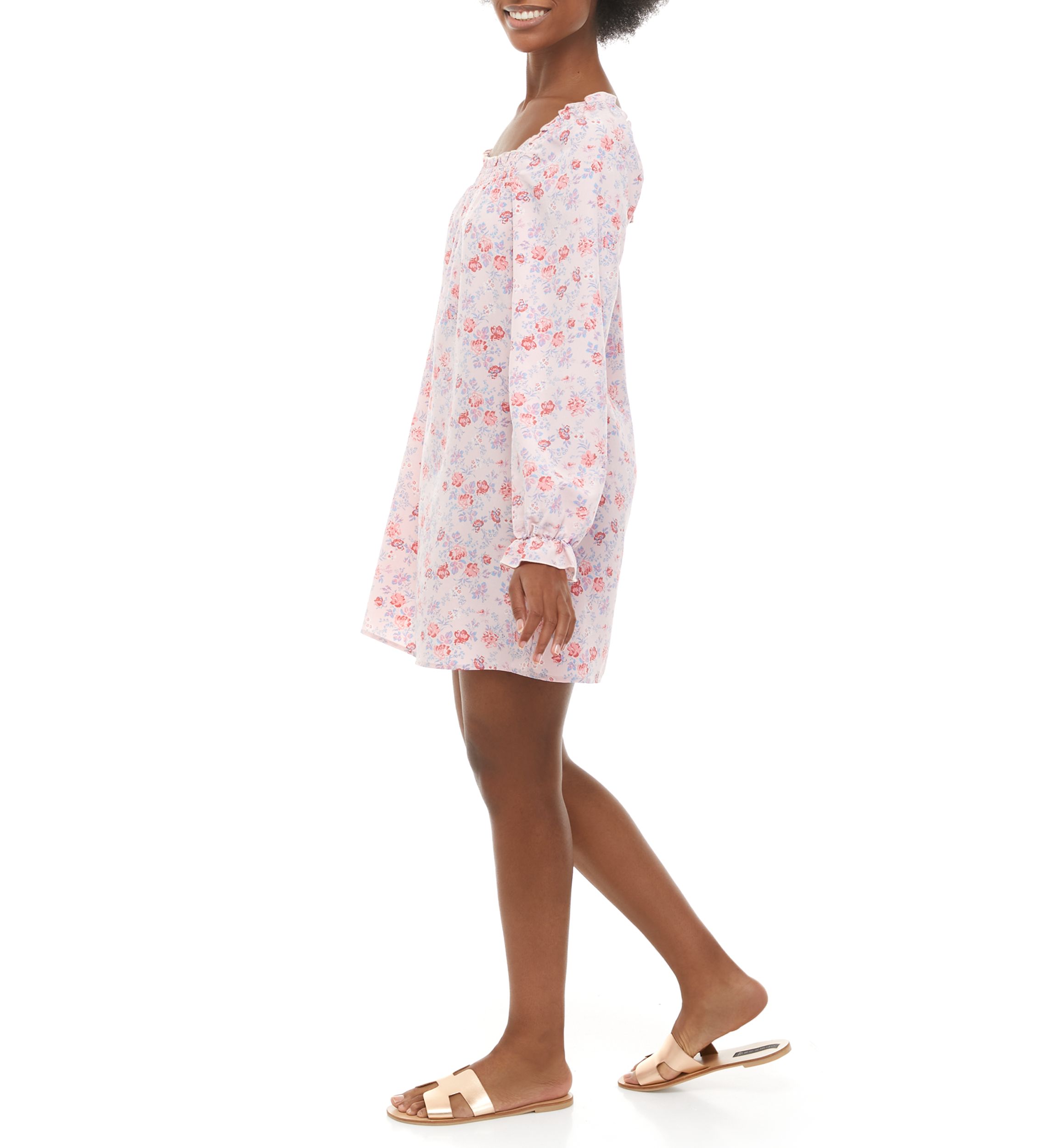 Juniors Long Sleeve Smocked Square Neck Dress 