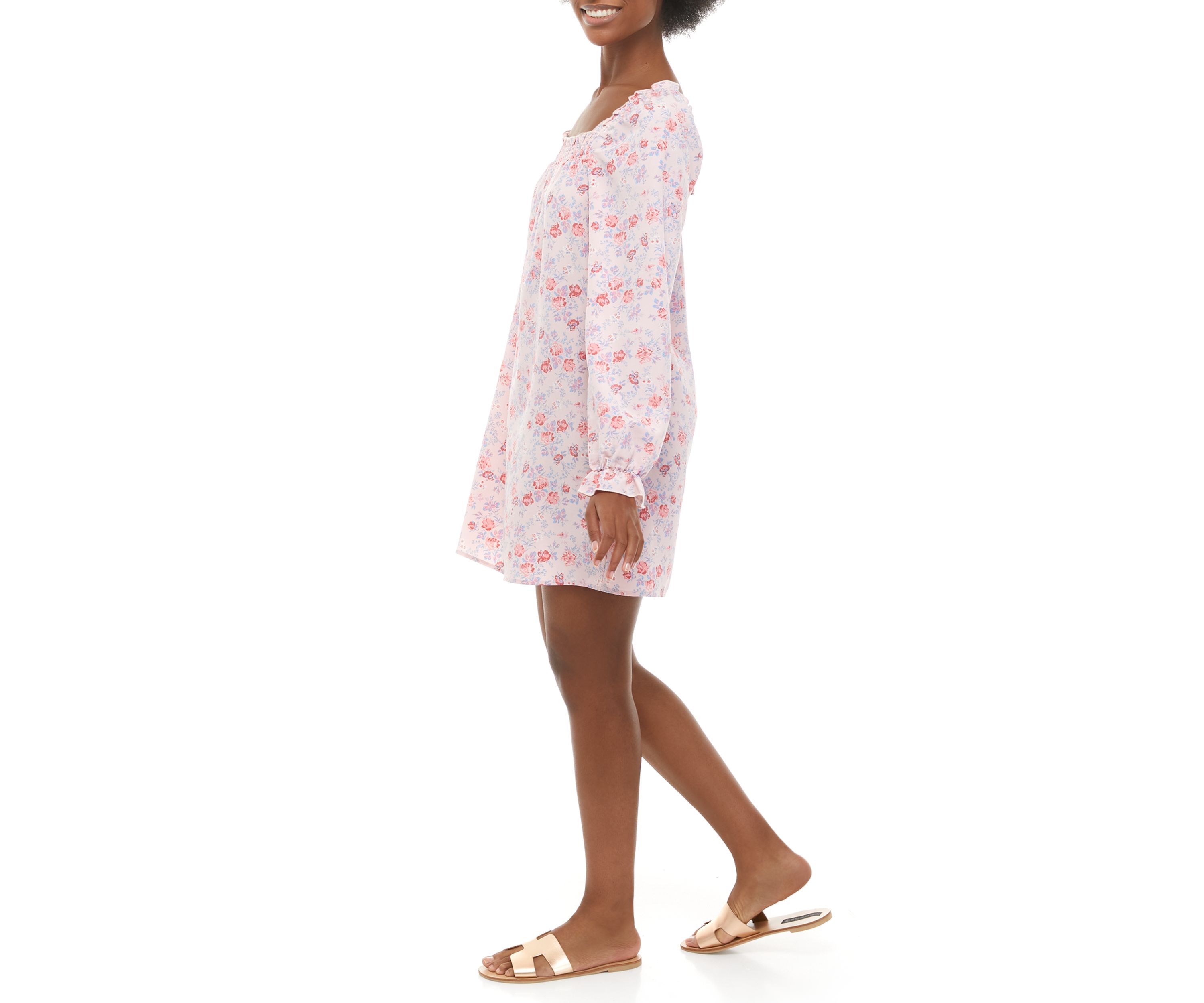 Juniors Long Sleeve Smocked Square Neck Dress 