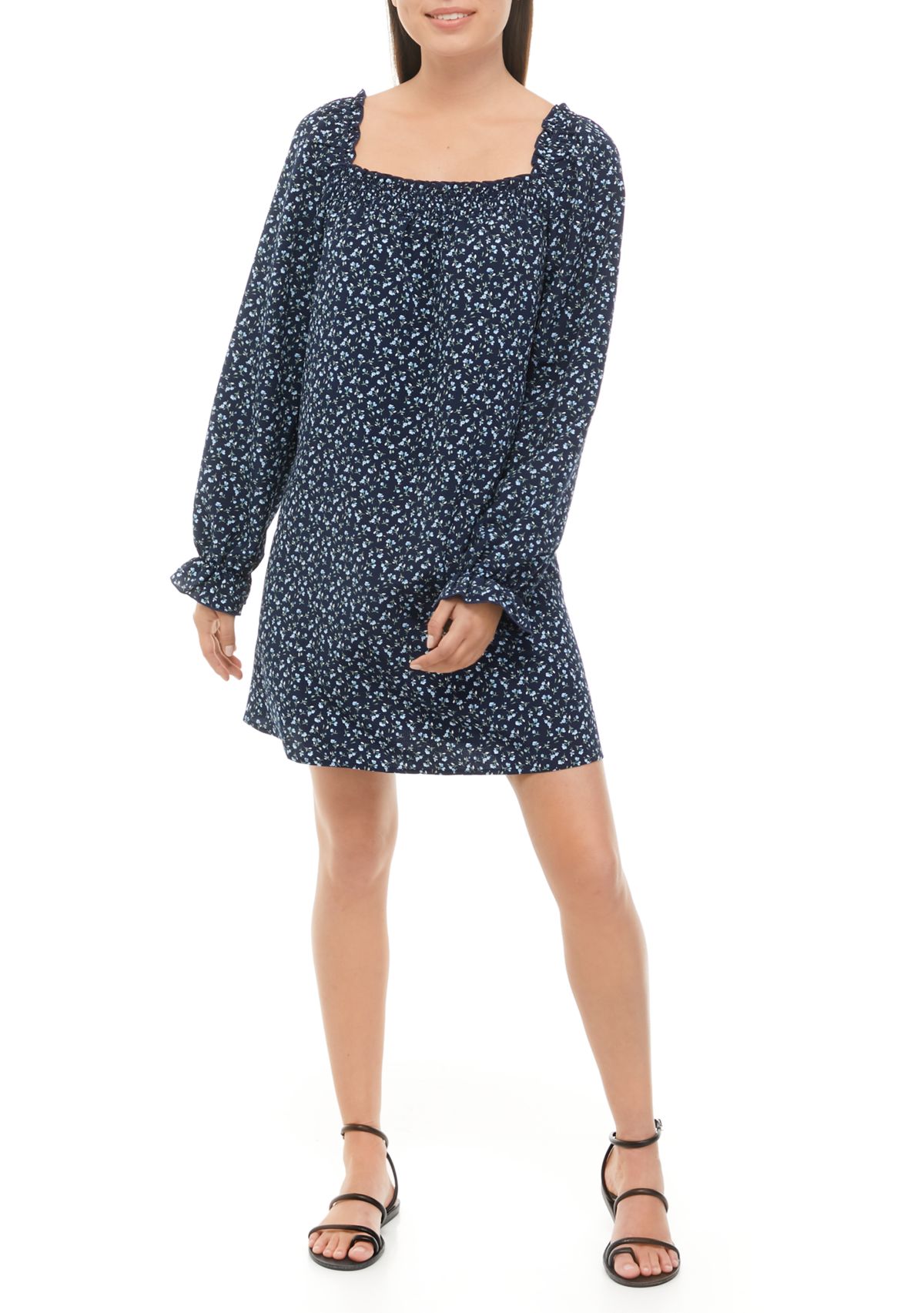 Juniors Blouson Sleeve Floral Dress