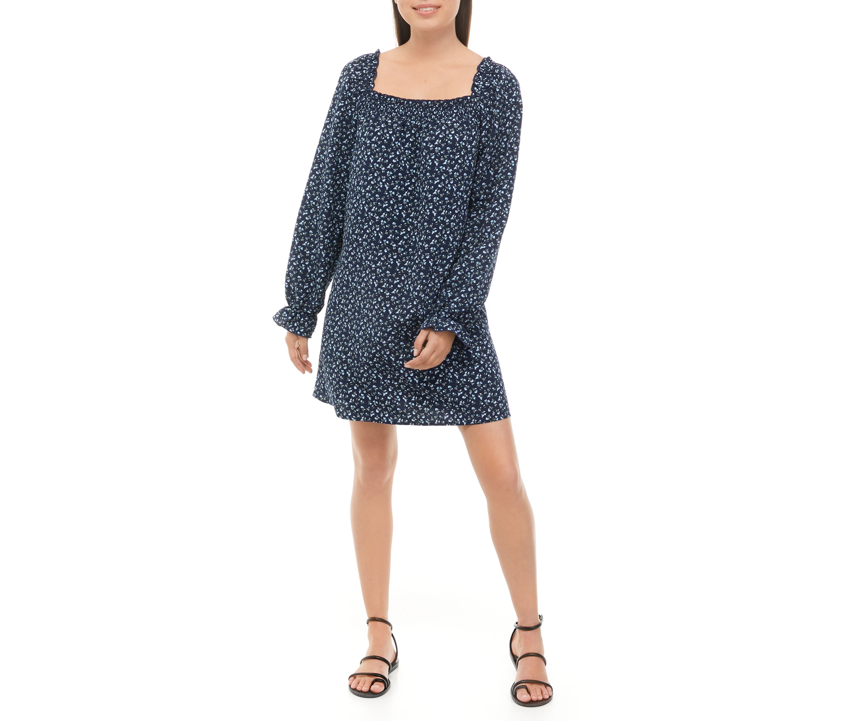 Juniors Blouson Sleeve Floral Dress