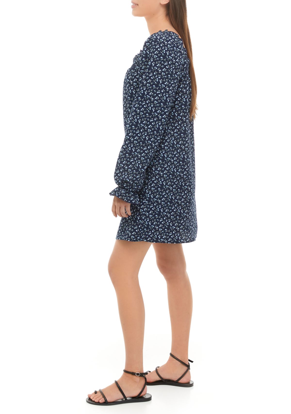 Juniors Blouson Sleeve Floral Dress