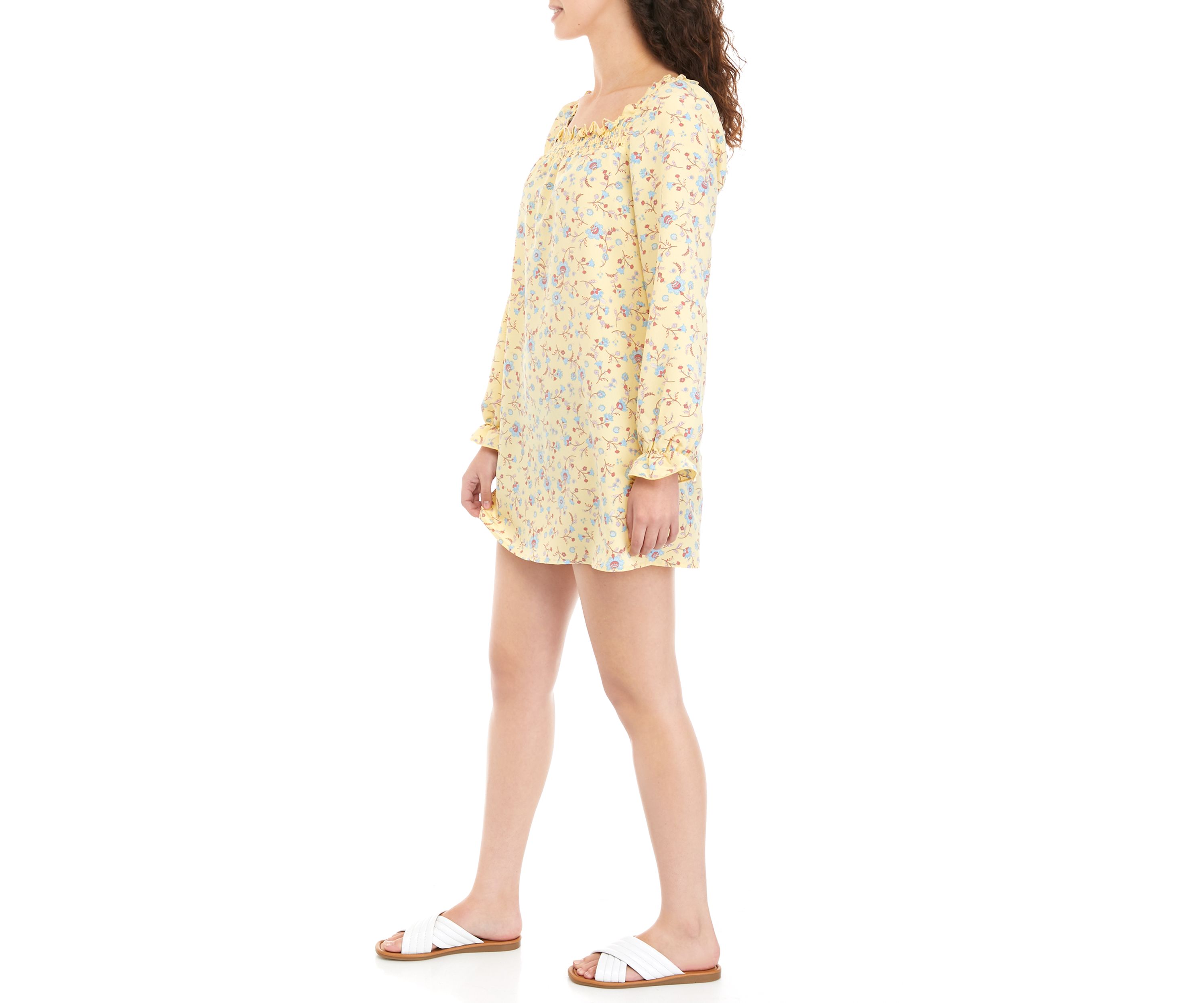 Juniors Smocked Square Neck Dress