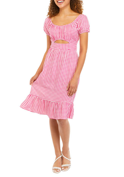 BeBop Womens Cap Sleeve Checkered Cutout Dress