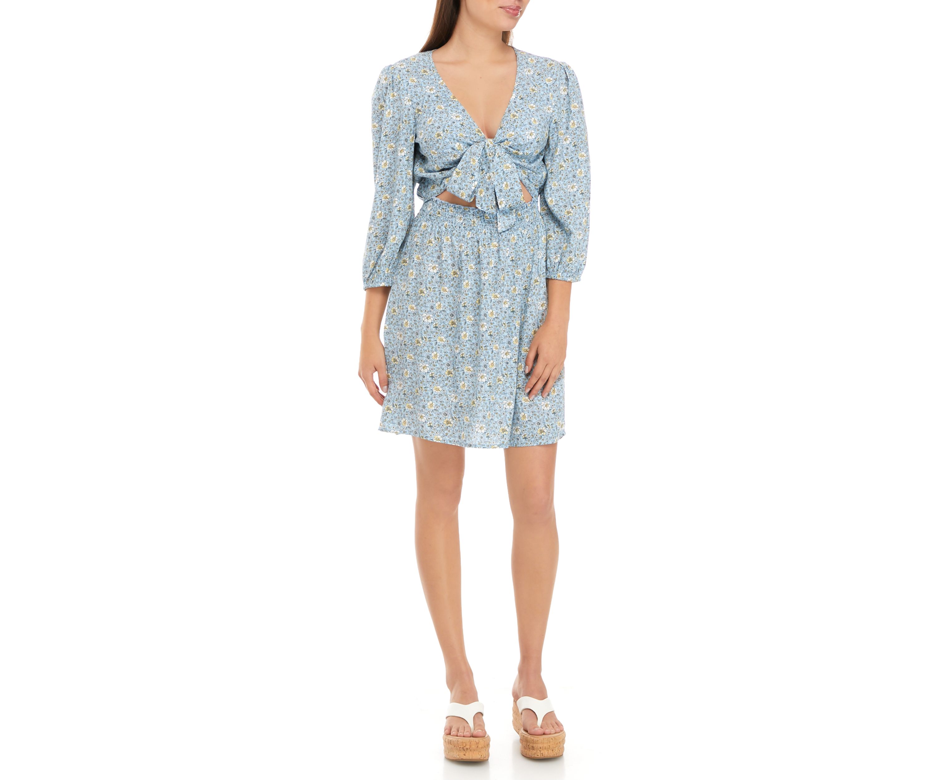 Juniors Tie Front Smocked Waist Dress