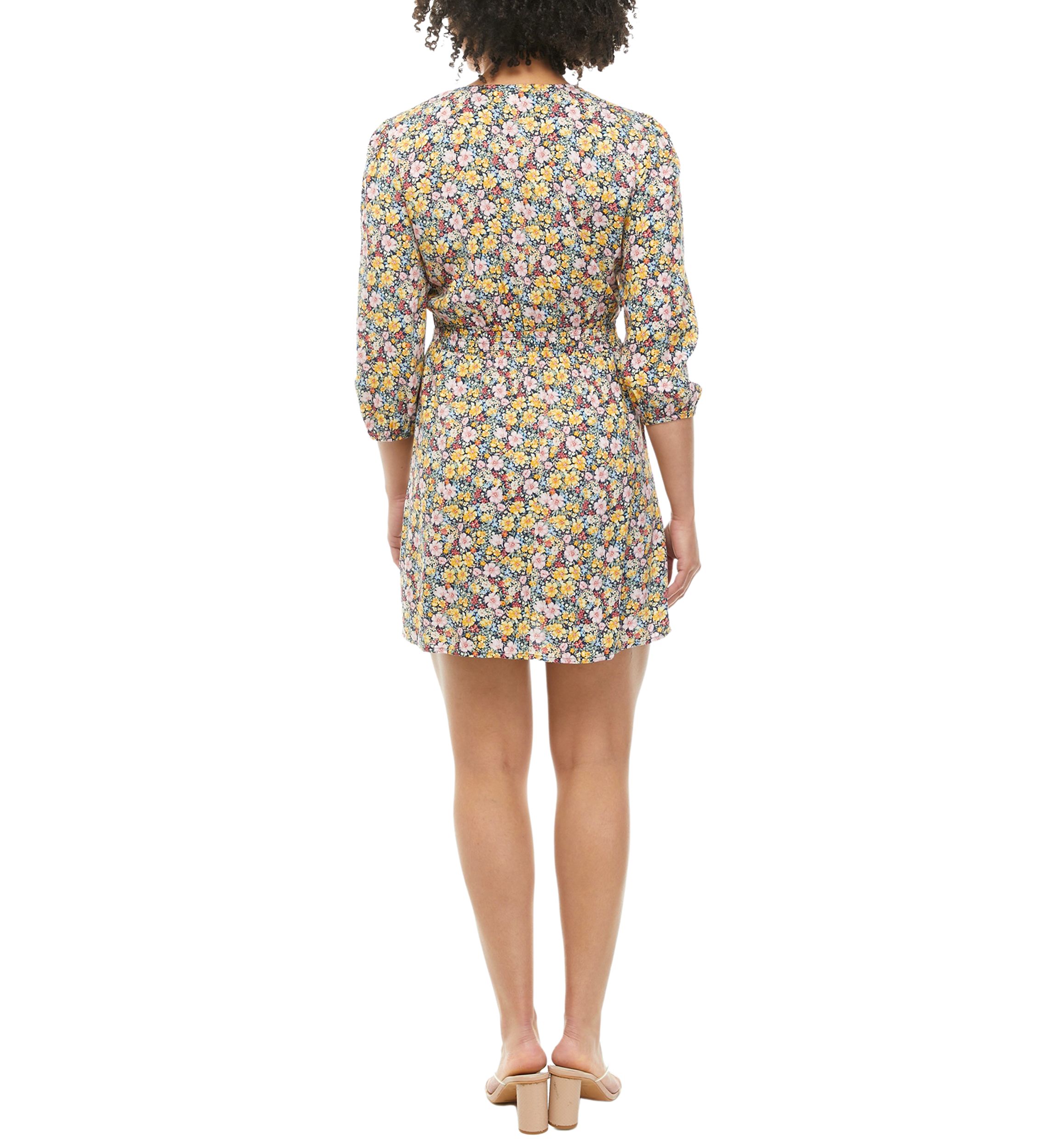 Juniors 3/4 Sleeve Tie Front Smocked Waist Dress 
