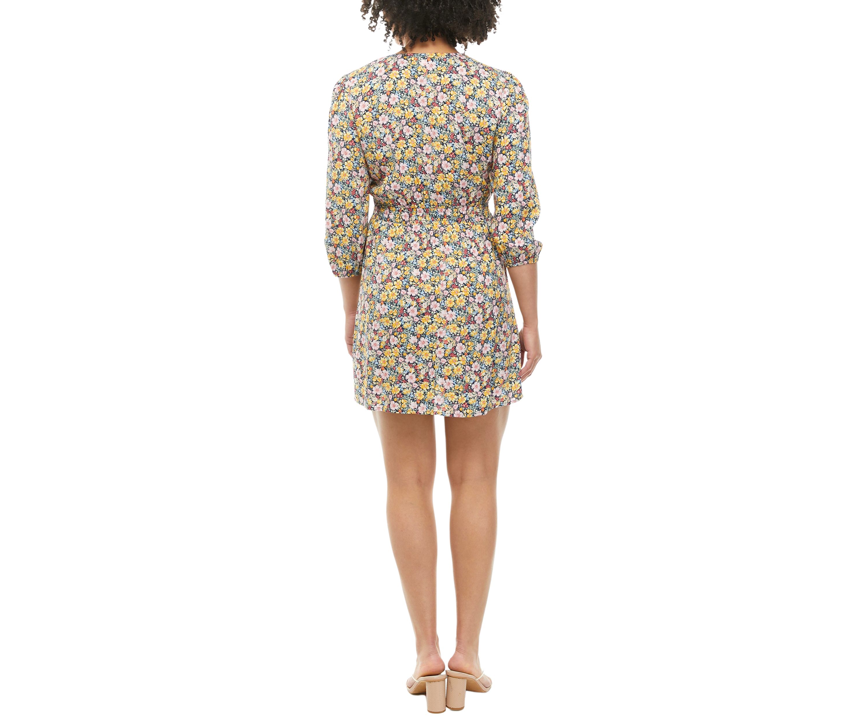 Juniors 3/4 Sleeve Tie Front Smocked Waist Dress 