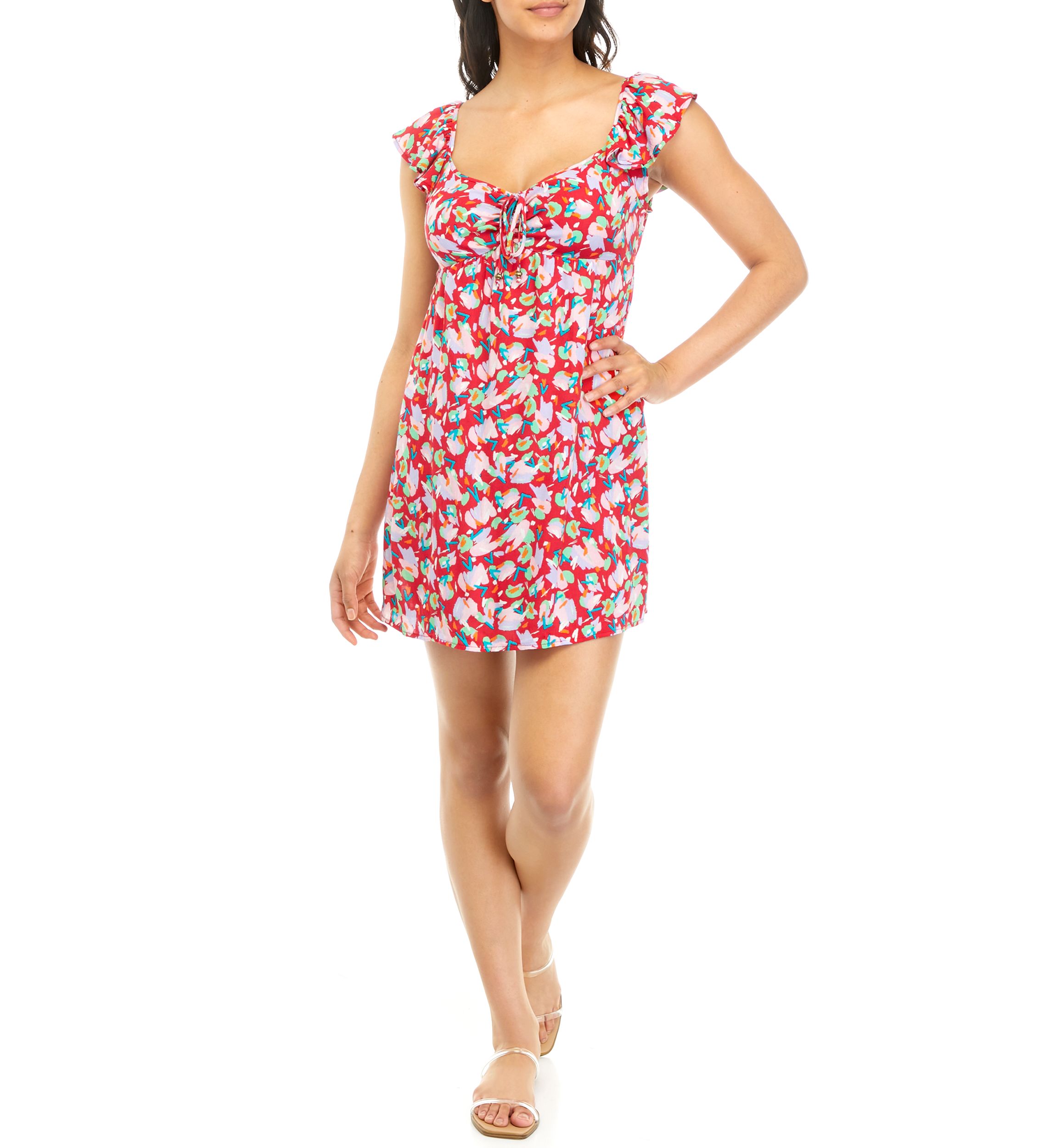 Juniors Cap Sleeve Babydoll Cinch Dress