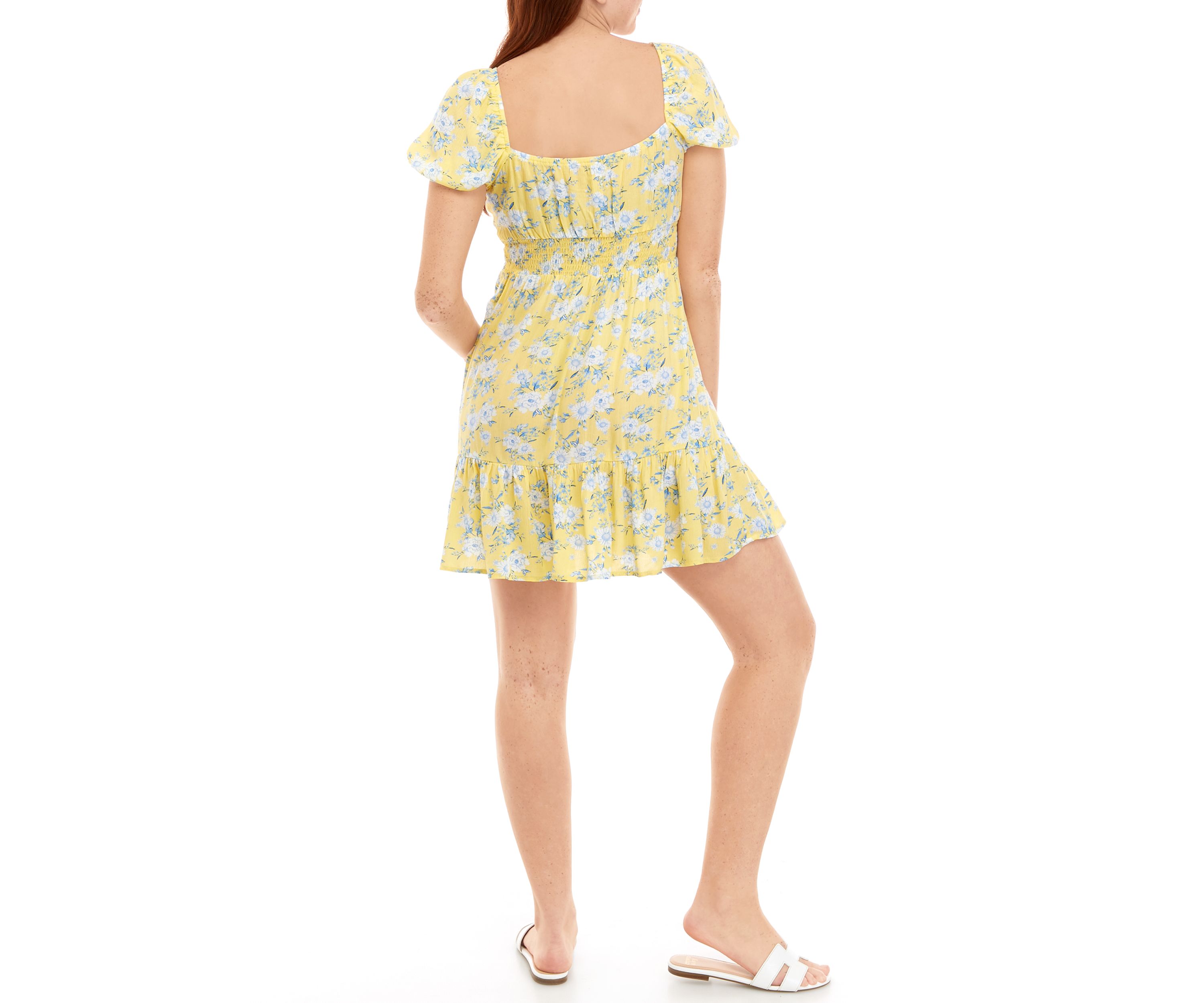 Juniors Short Sleeve Floral Tiered Dress