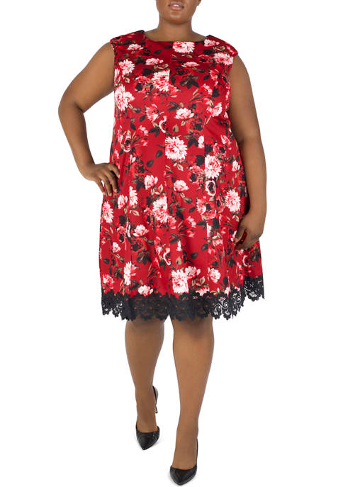 Plus Size Sleeveless Floral Print Fit and Flare Dress 