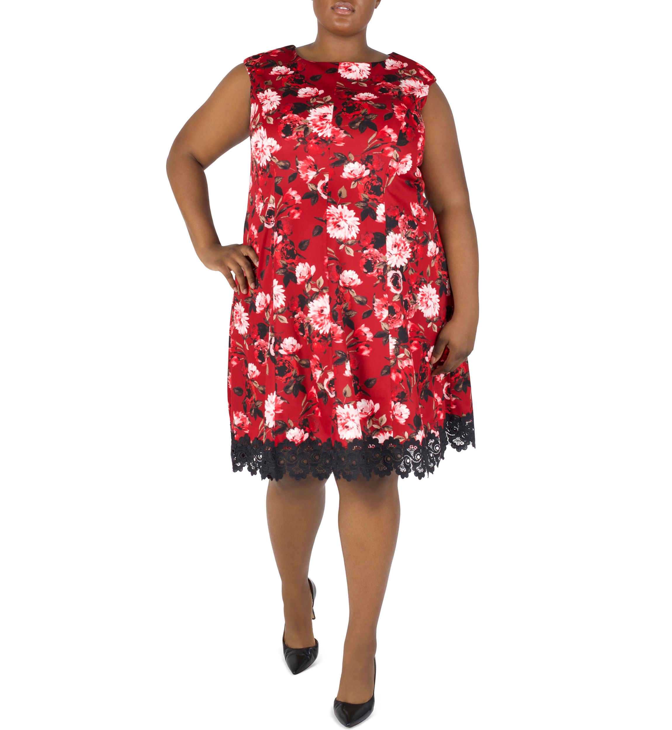 Plus Size Sleeveless Floral Print Fit and Flare Dress 