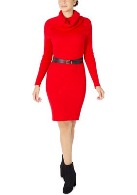 Women's Rolled Neck Long Sleeve Sweater Dress