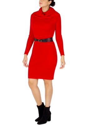 Women's Rolled Neck Long Sleeve Sweater Dress