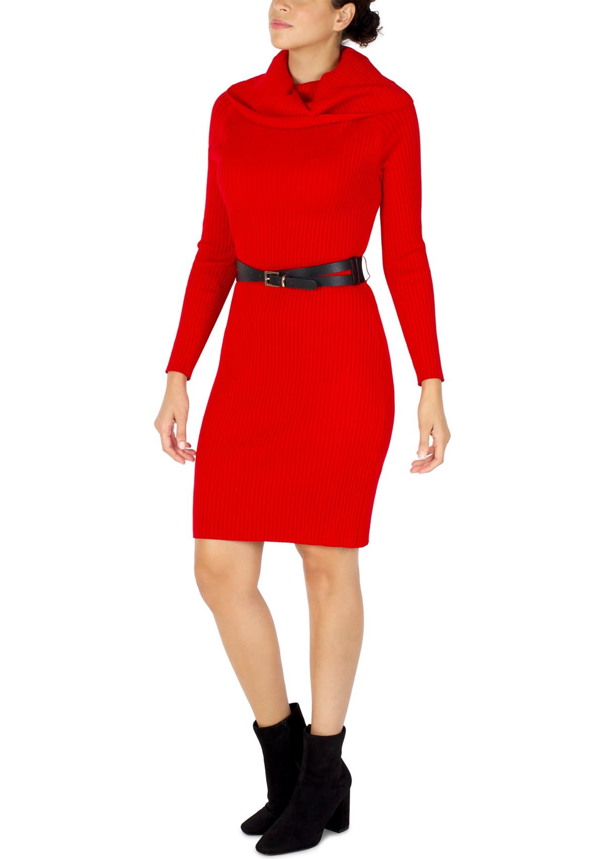 Womens Rolled Neck Long Sleeve Sweater Dress