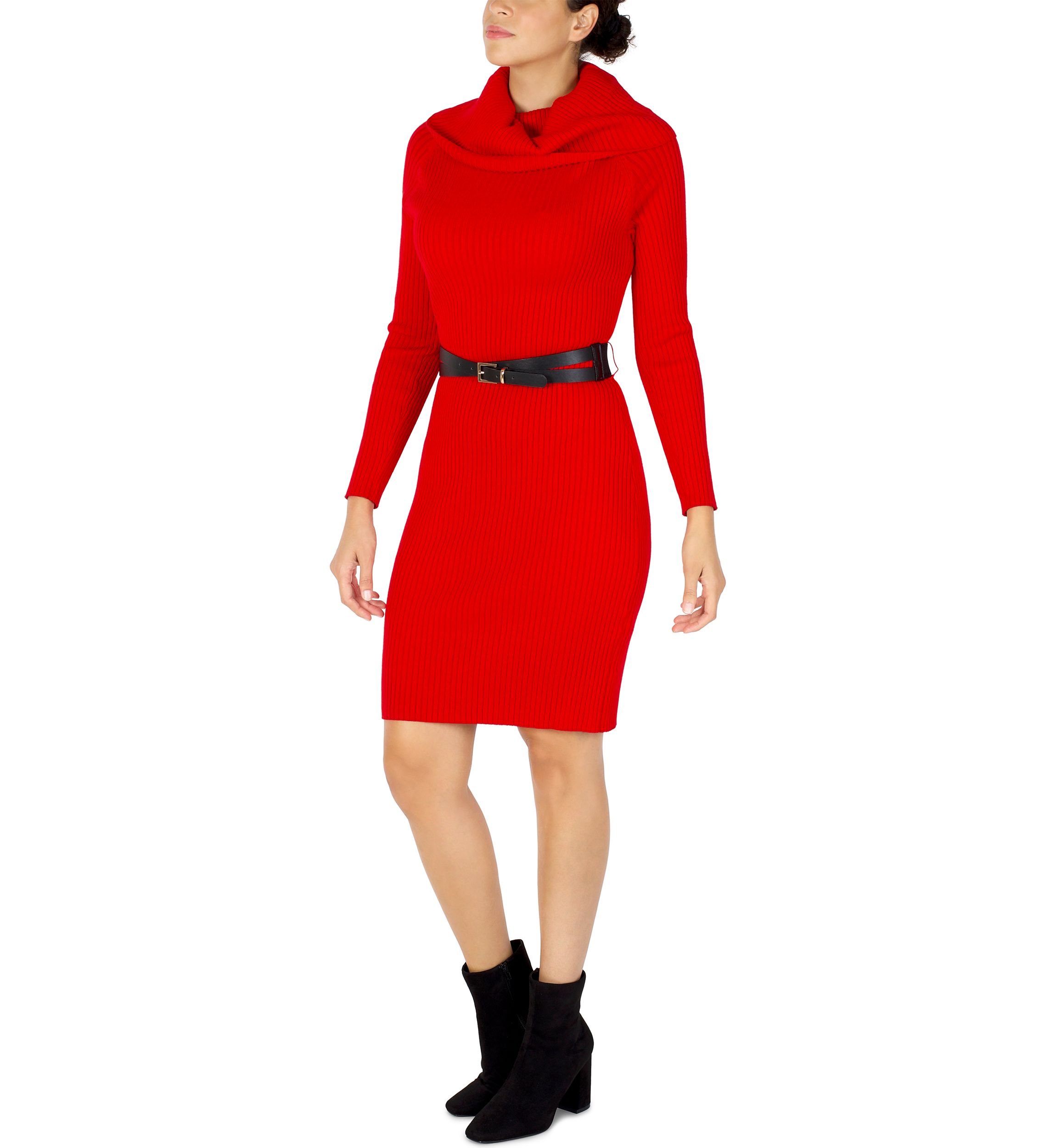 Womens Rolled Neck Long Sleeve Sweater Dress