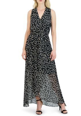 Donna Ricco Women's Sleeveless halter neck hi low maxi dress