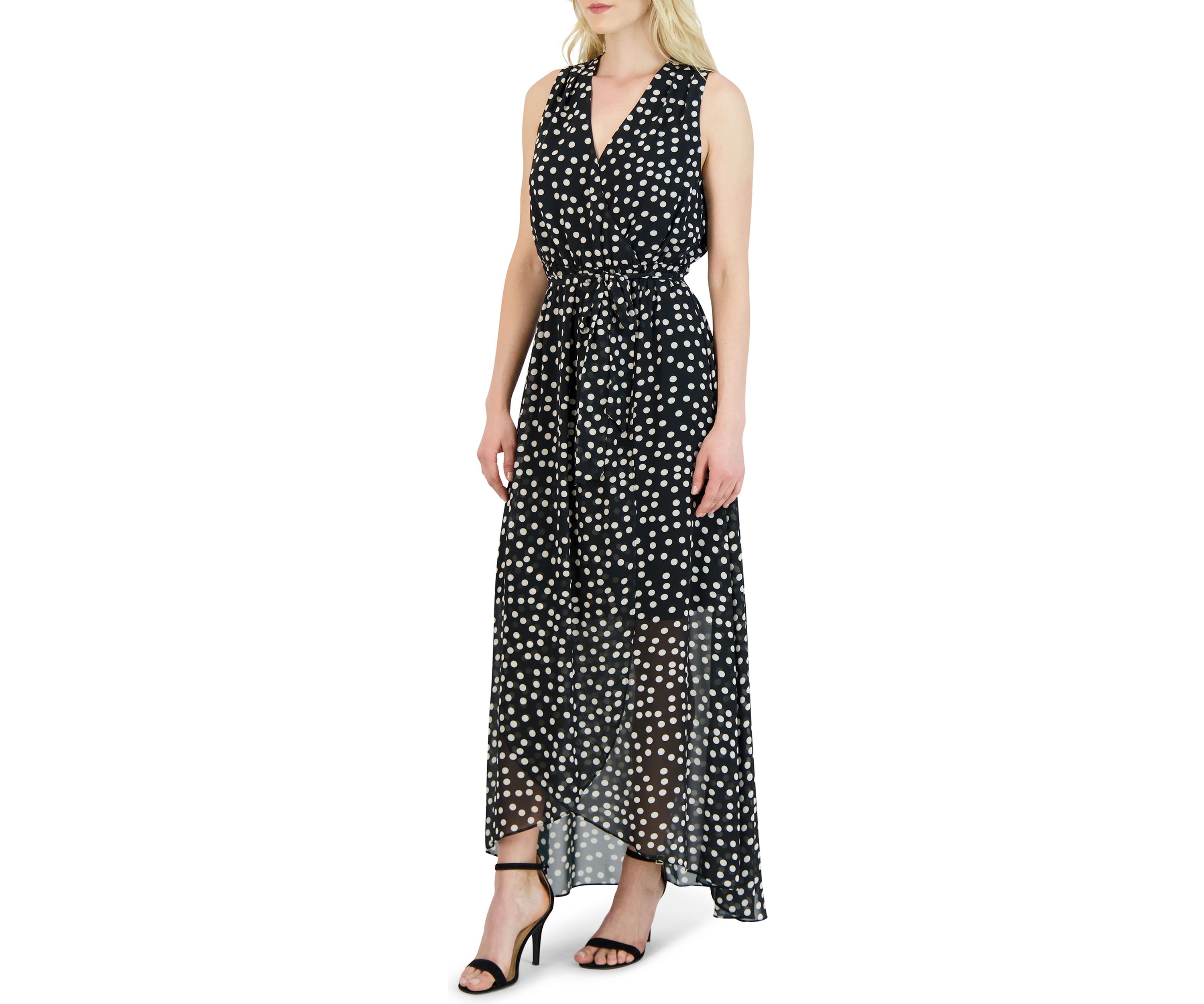 Sleeveless halter neck hi low maxi dress