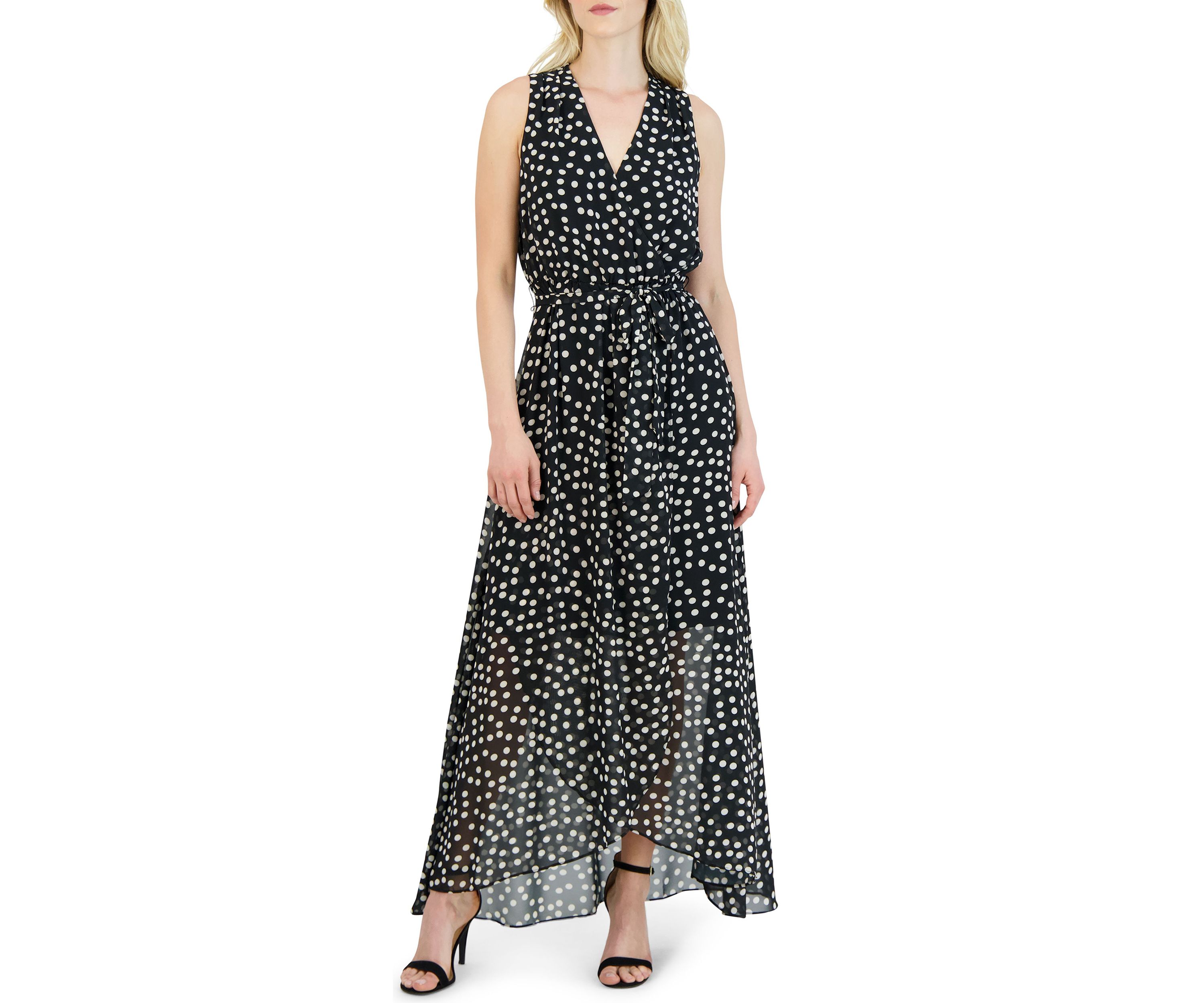 Sleeveless halter neck hi low maxi dress