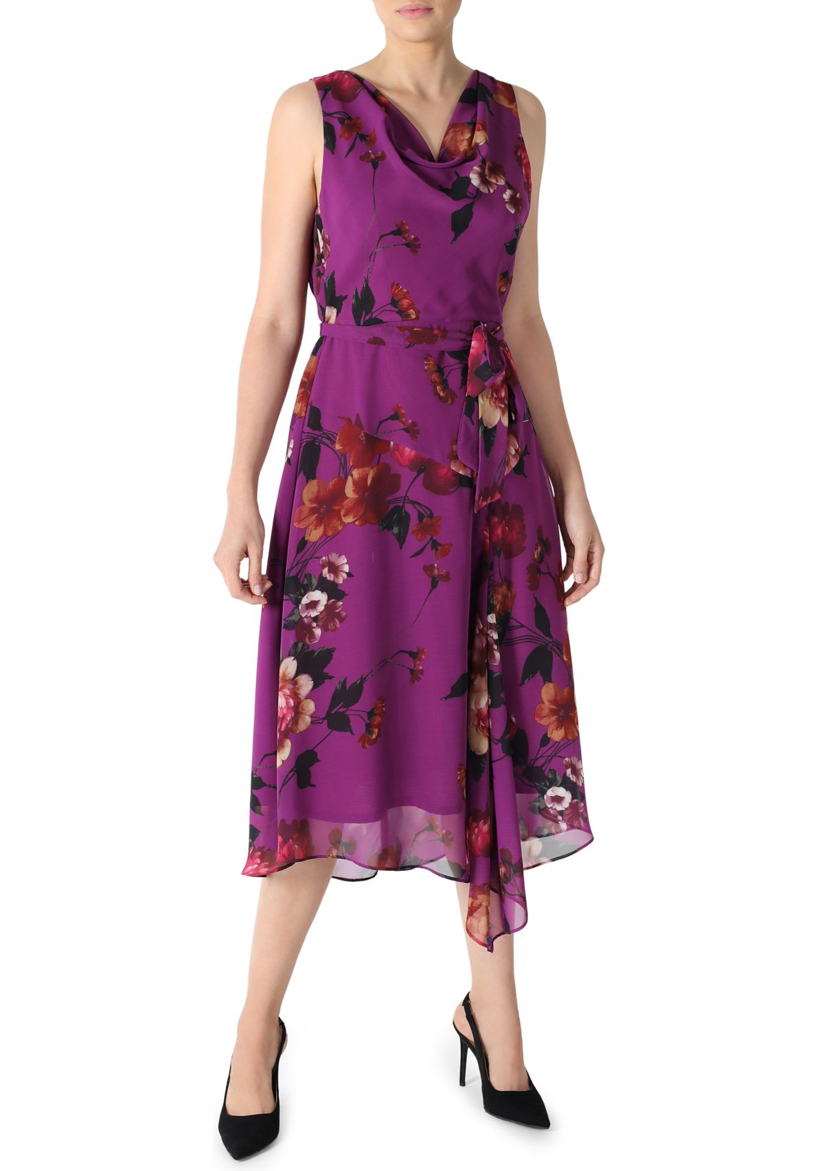 Womens Cowl Neck Fit and Flare Dress