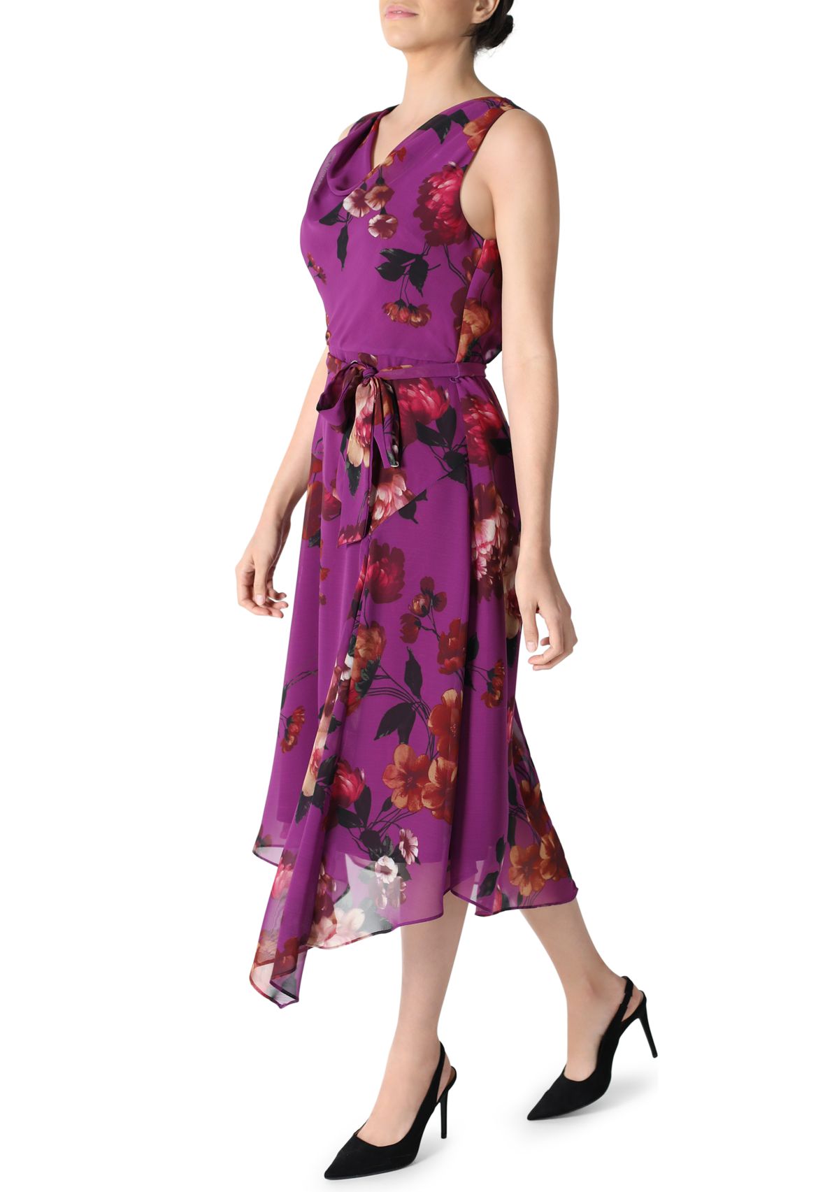 Womens Cowl Neck Fit and Flare Dress