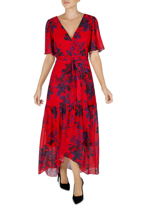 Donna Ricco Womens Flutter Sleeve Maxi Dress