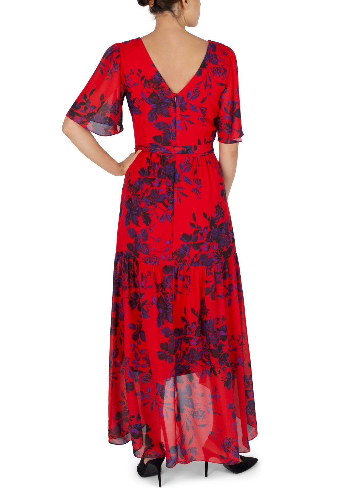 Womens Flutter Sleeve Maxi Dress 