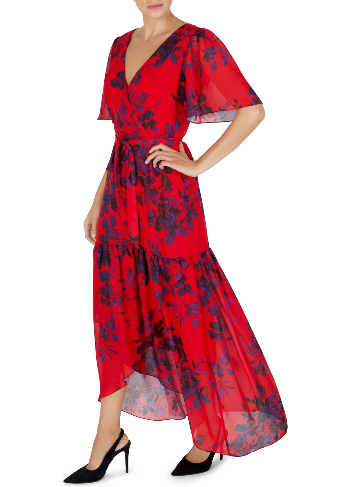 Womens Flutter Sleeve Maxi Dress 