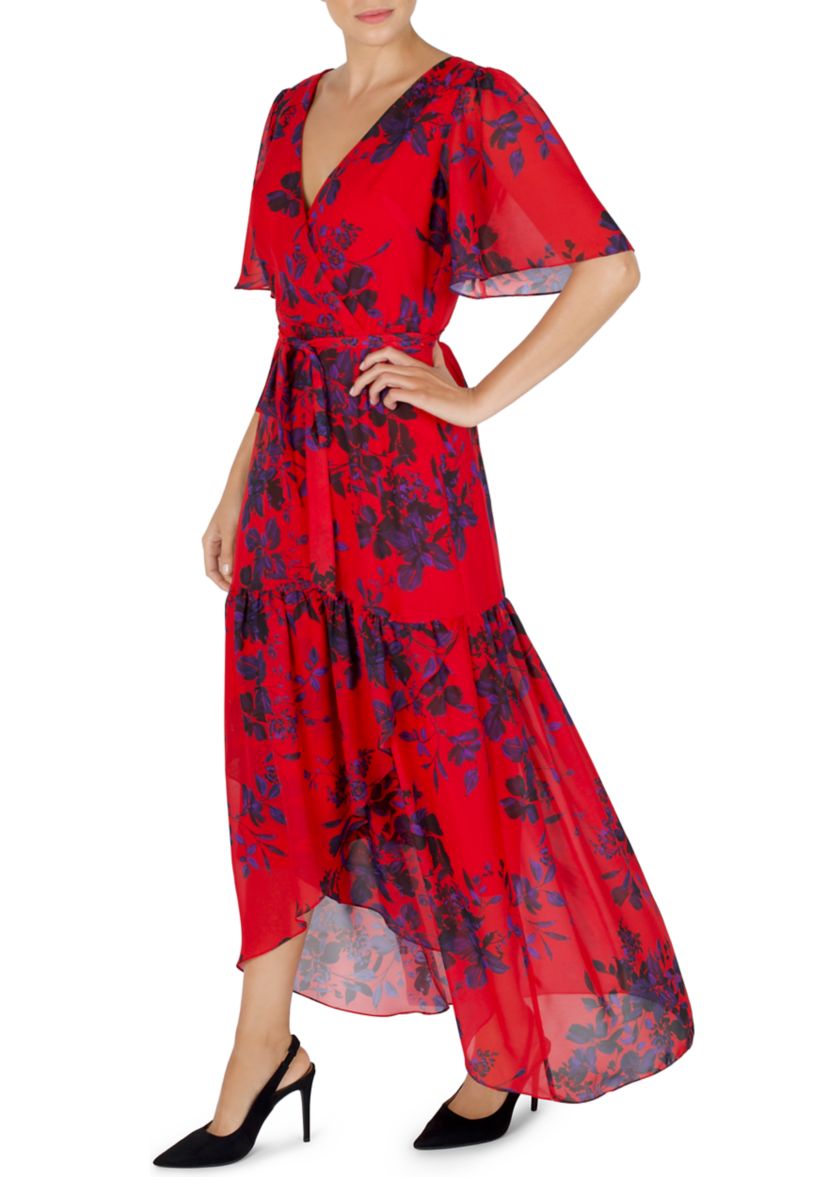 Womens Flutter Sleeve Maxi Dress 