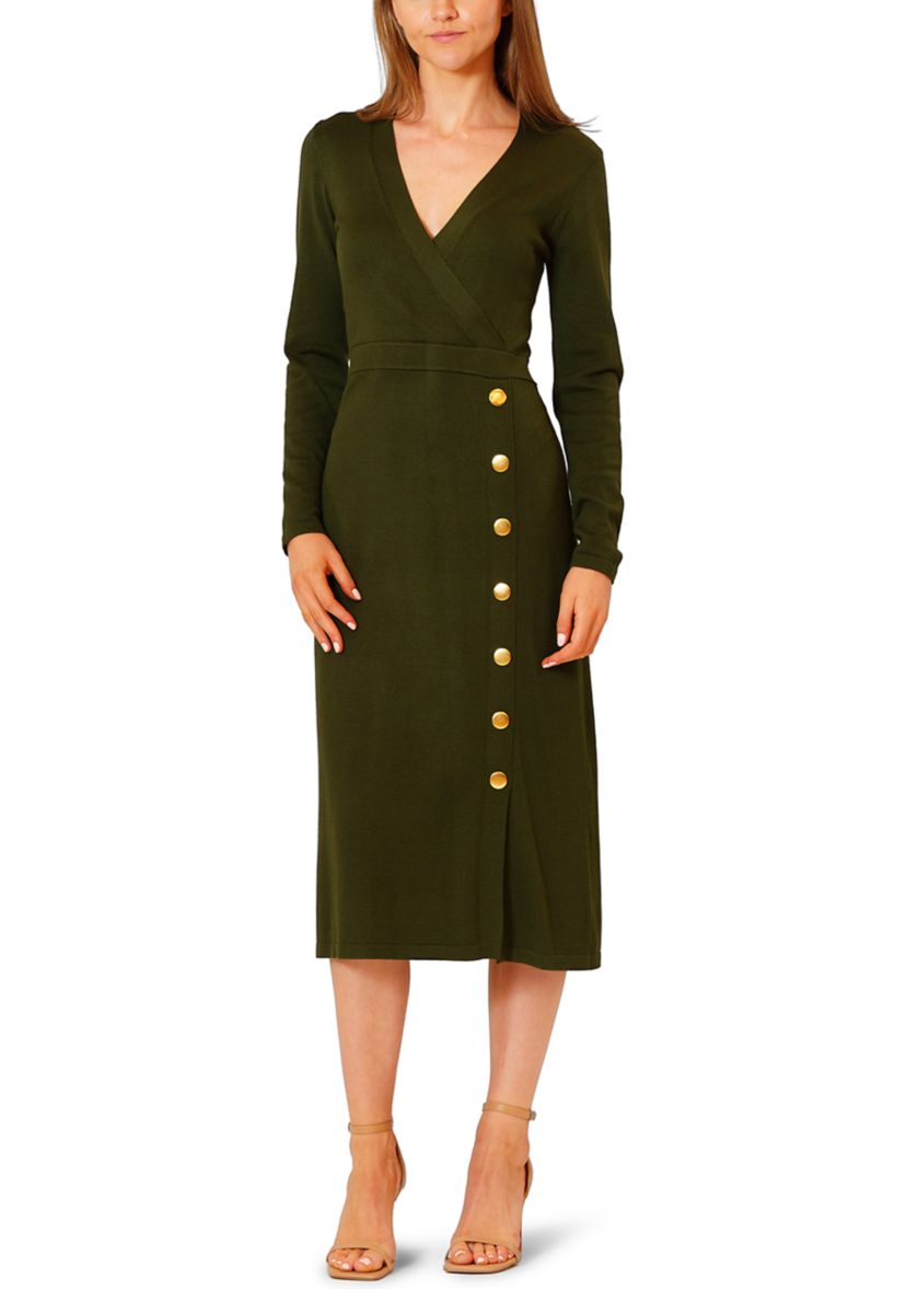 Womens Faux Wrap Sweater Dress