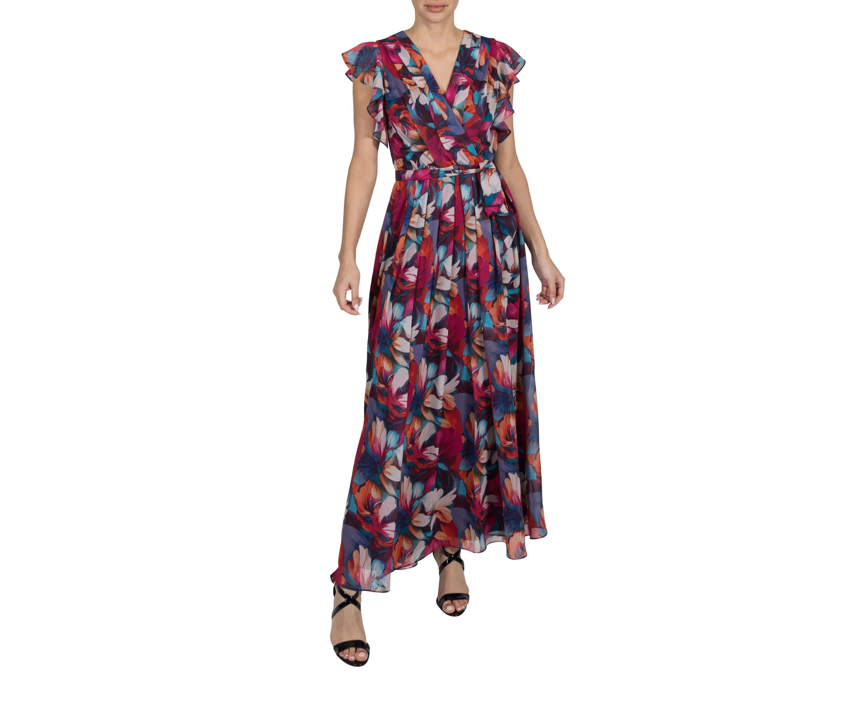 FLUTTER SLV PLEATED MAXI DRESS