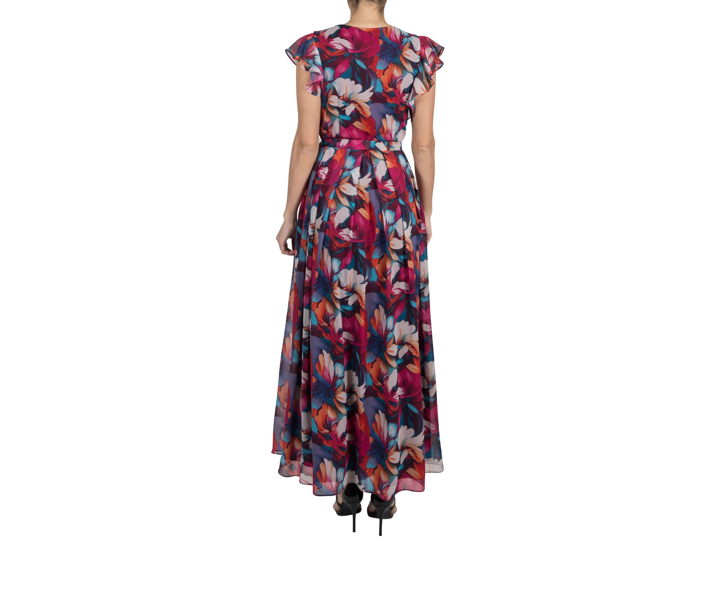 FLUTTER SLV PLEATED MAXI DRESS