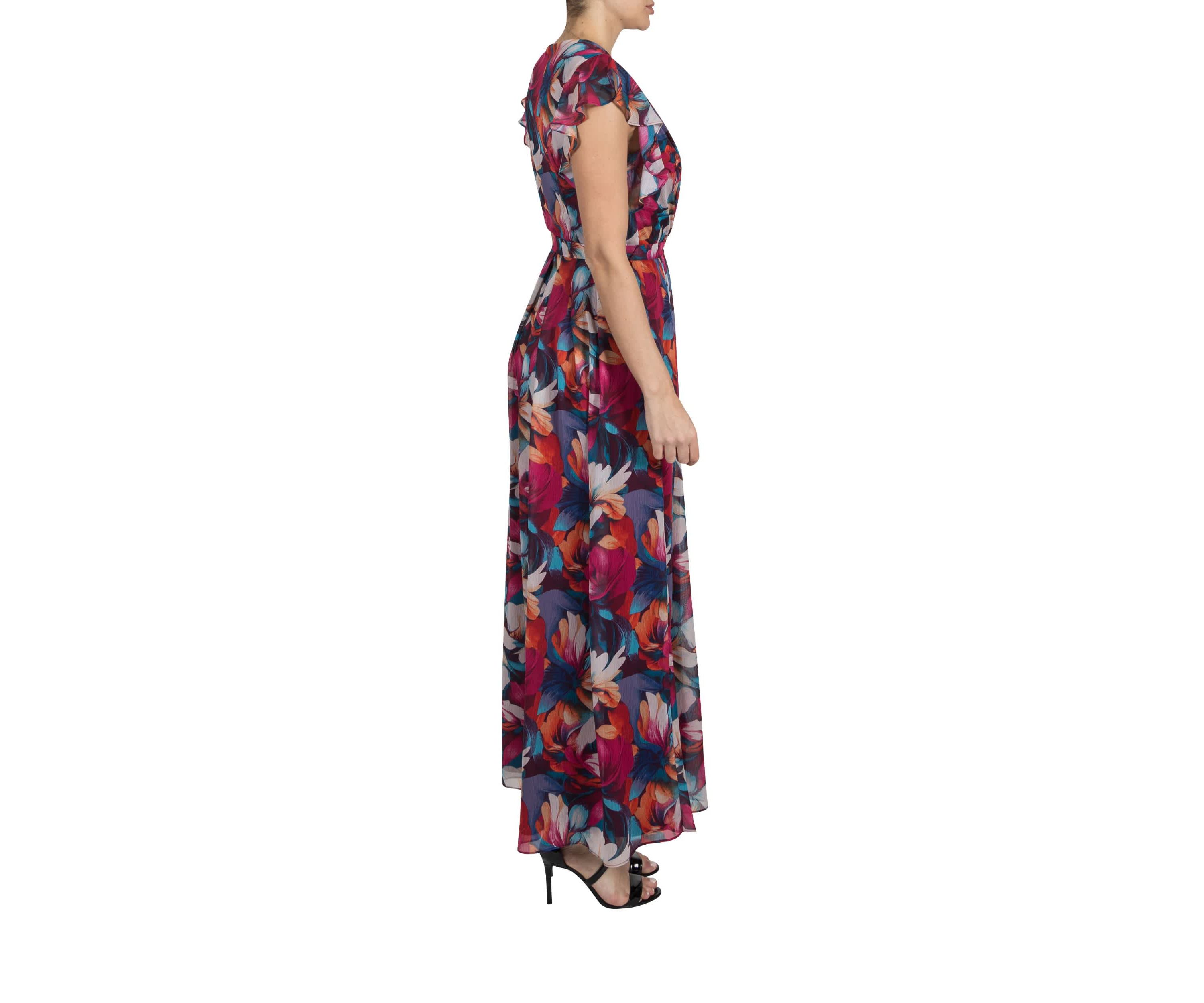 FLUTTER SLV PLEATED MAXI DRESS