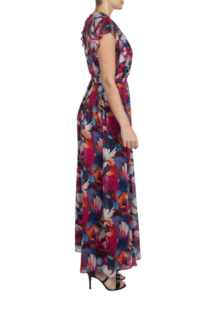 FLUTTER SLV PLEATED MAXI DRESS