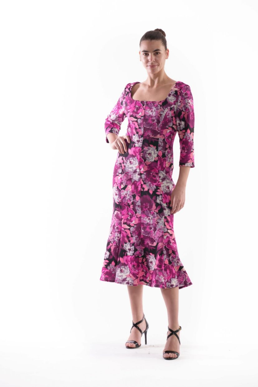 SQUARE NCK PANELED MIDI DRESS